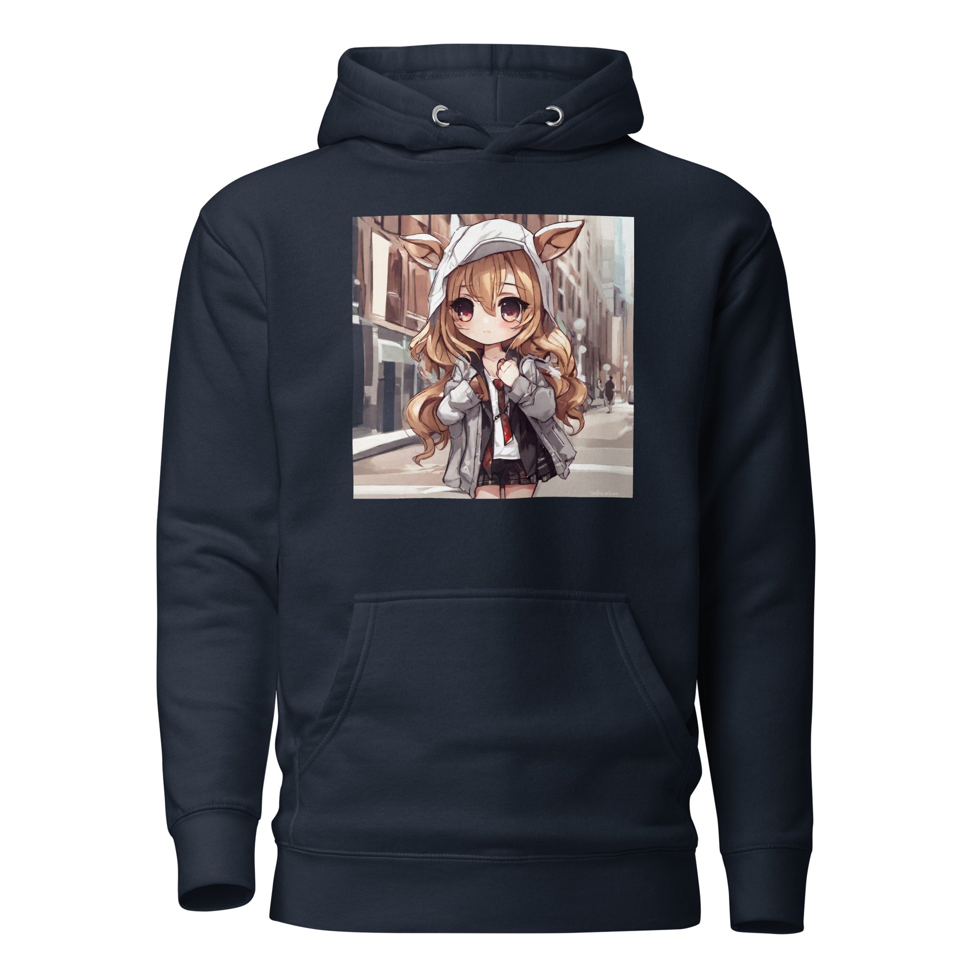 Deer Girl Women's Anime Hoodie Navy Blazer