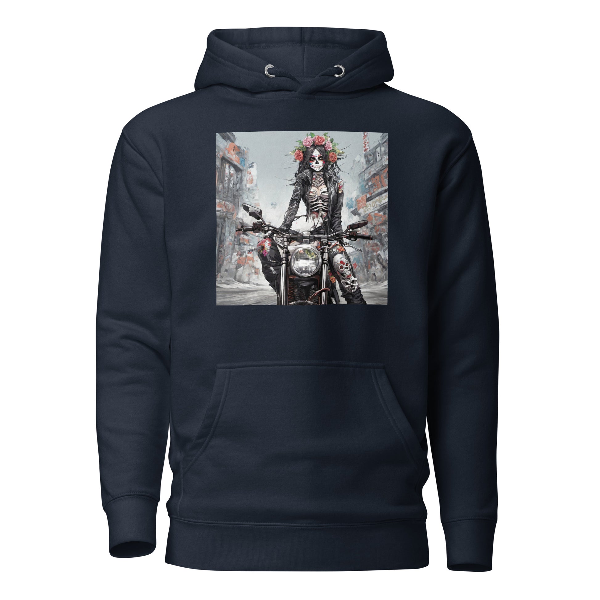 Day of the Dead Biker Women's Anime Hoodie Navy Blazer