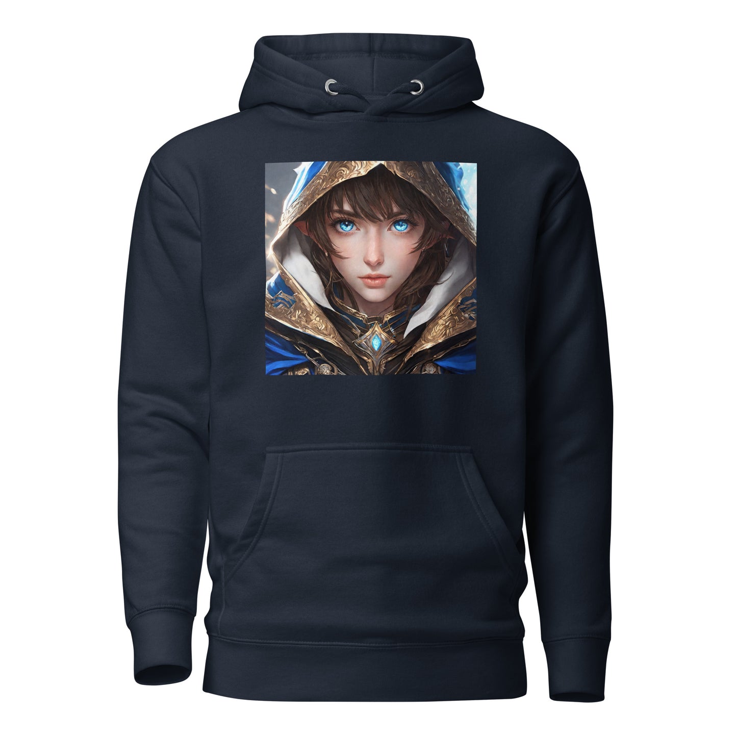 Blue-Eyed Elven Warrior Women's Anime Hoodie Navy Blazer