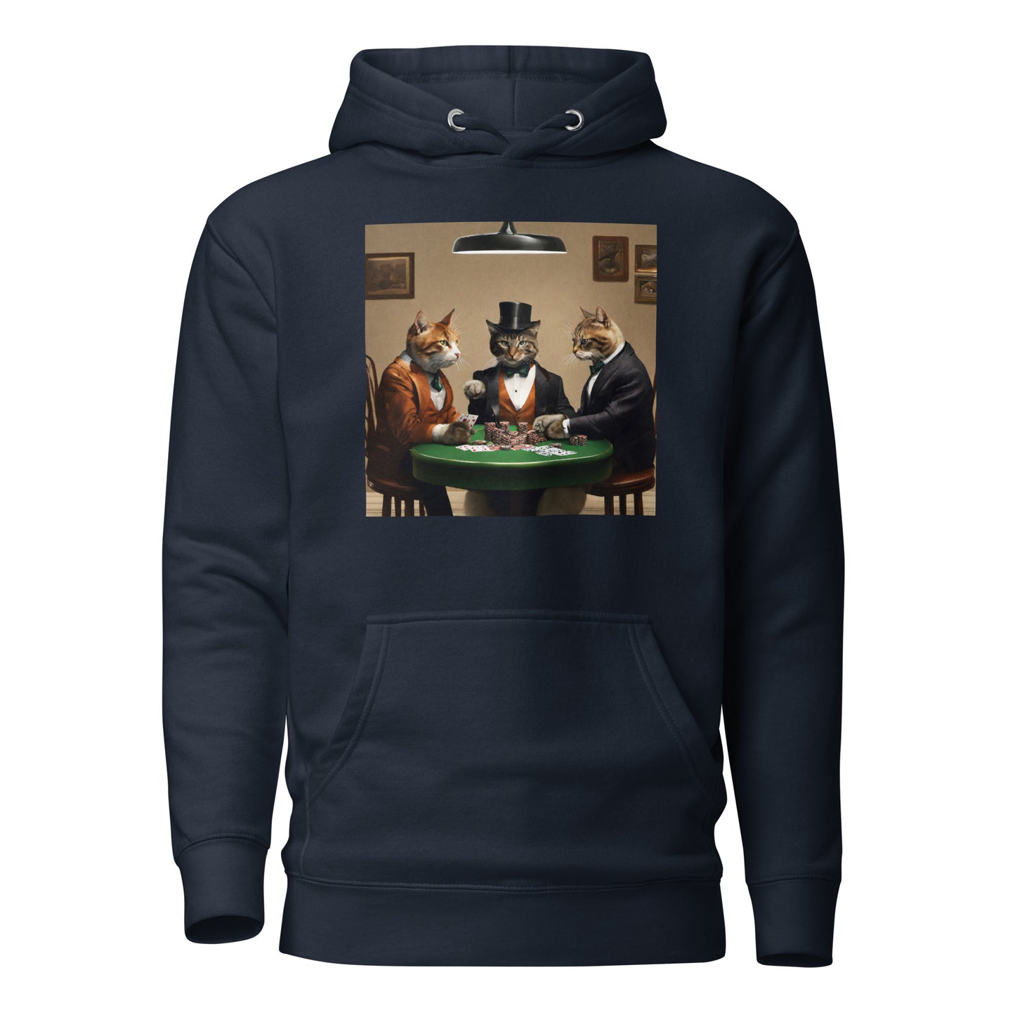 Cats Playing Poker Women's Funny Hoodie Navy Blazer