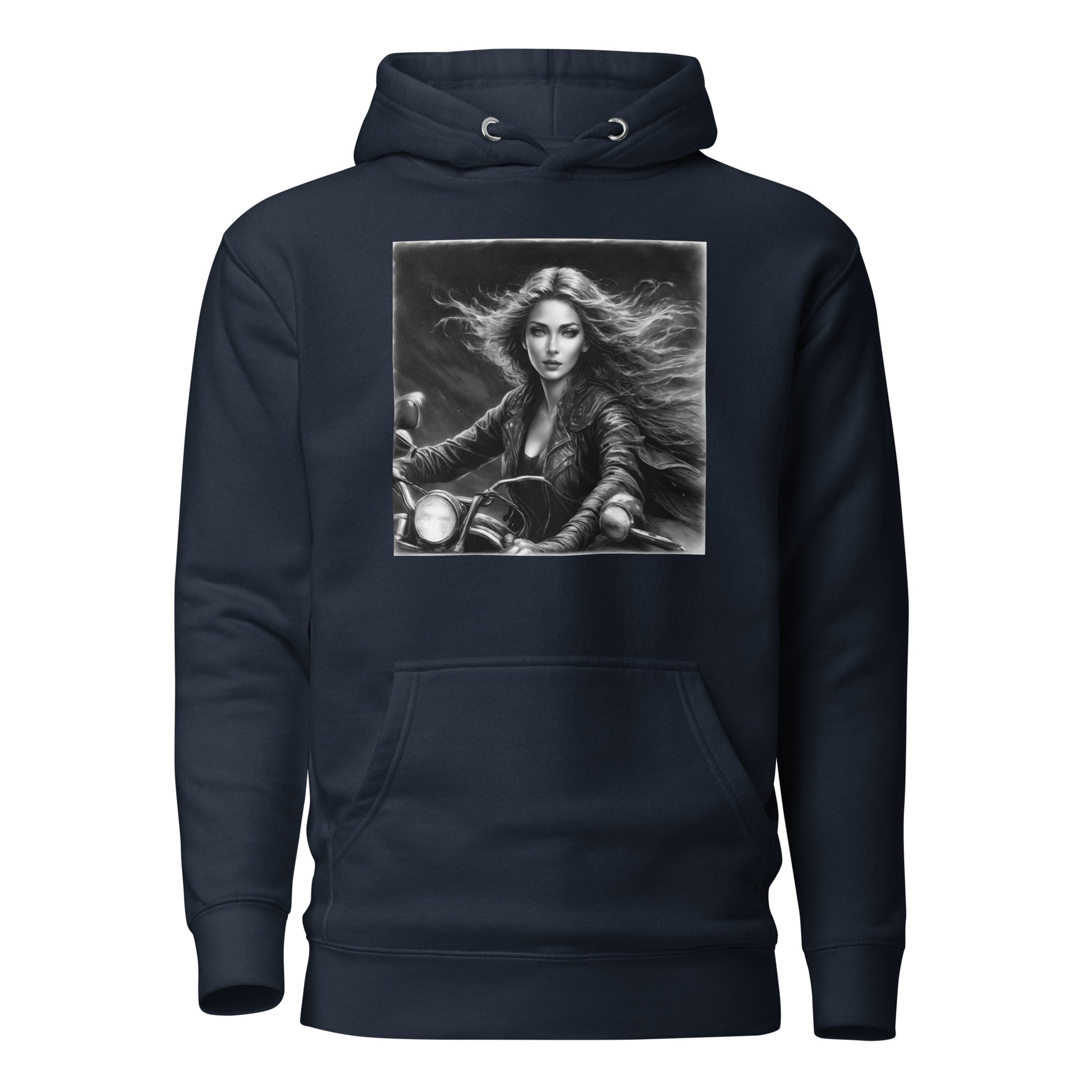 Woman Riding Motorcycle Hoodie Navy Blazer