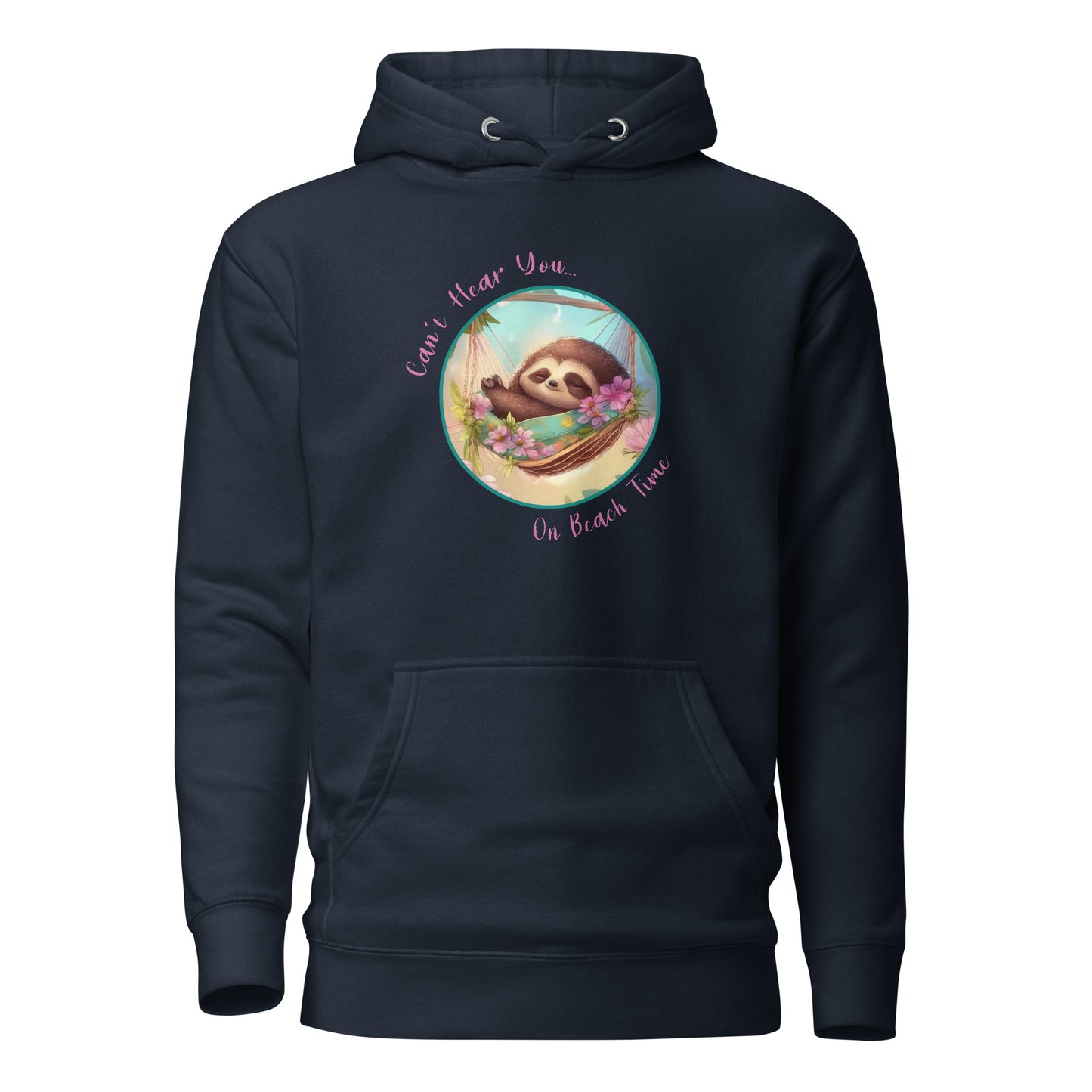 Can't Hear You... On Beach Time Sloth Women's Summer Hoodie Navy Blazer