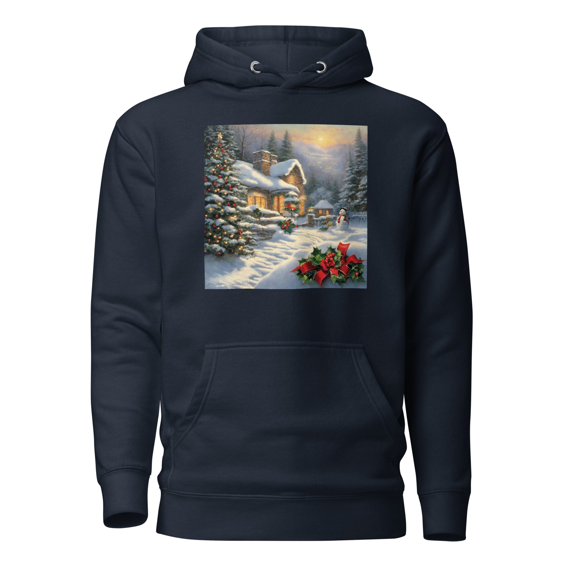 Snowy Winter Scene Women's Christmas Hoodie Navy Blazer