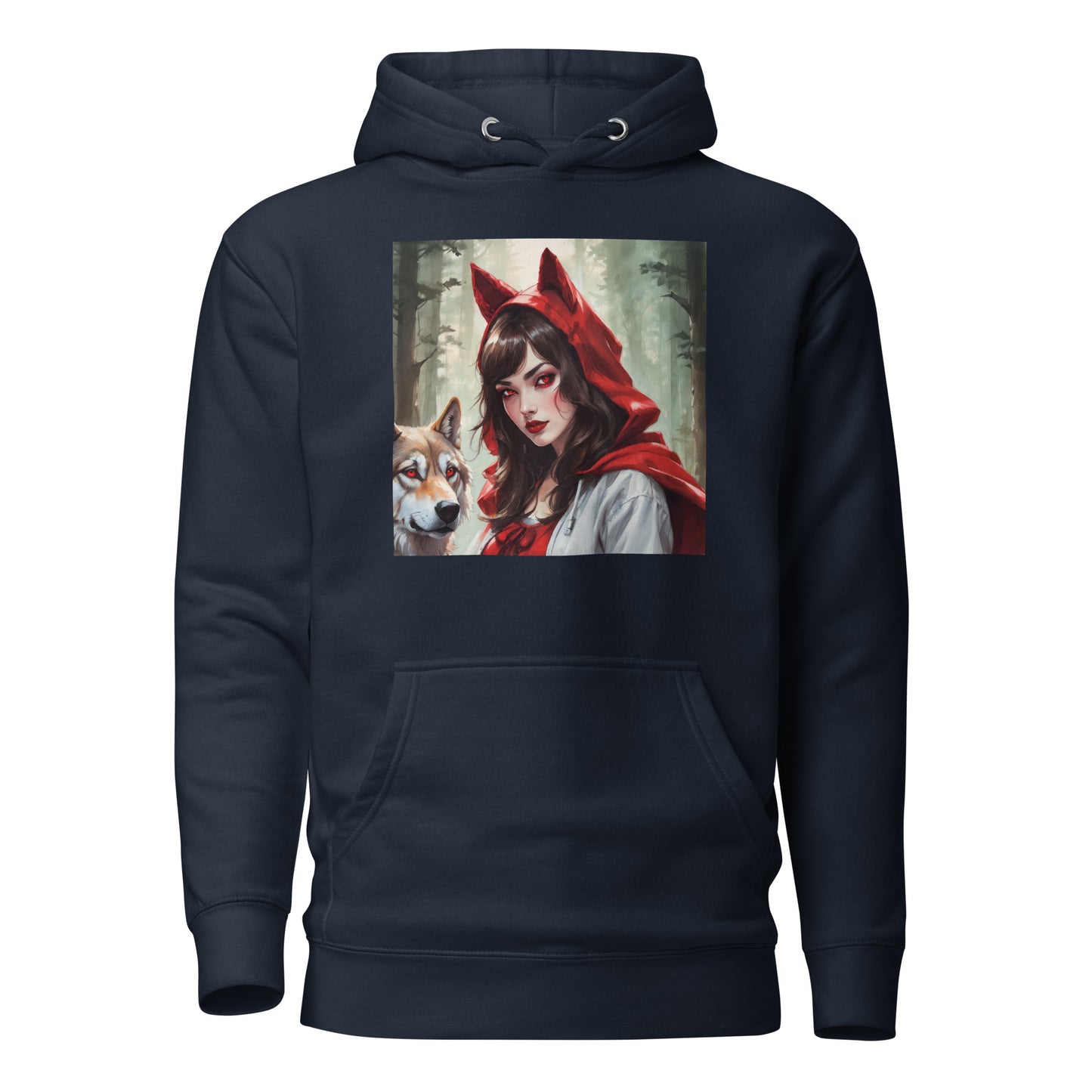 Red Riding Hood Colluding with the Wolf Women's Fairy Tale Hoodie Navy Blazer