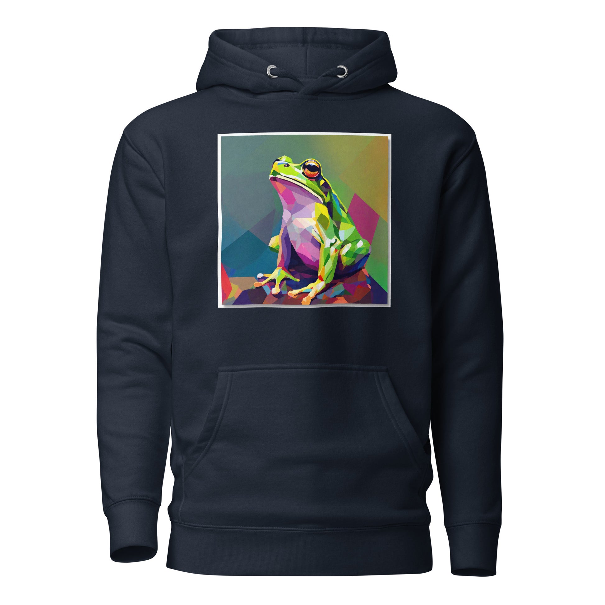 Geometric Frog Women's Animal Lover Hoodie Navy Blazer