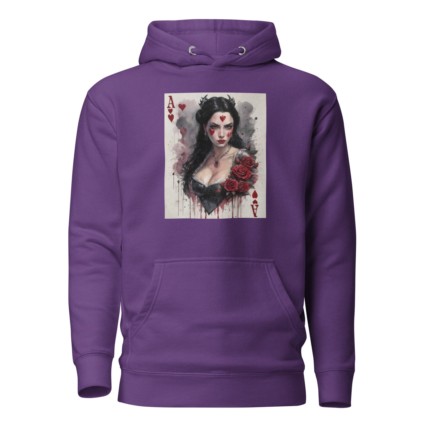 Queen of Hearts Playing Card Women's Hoodie Purple