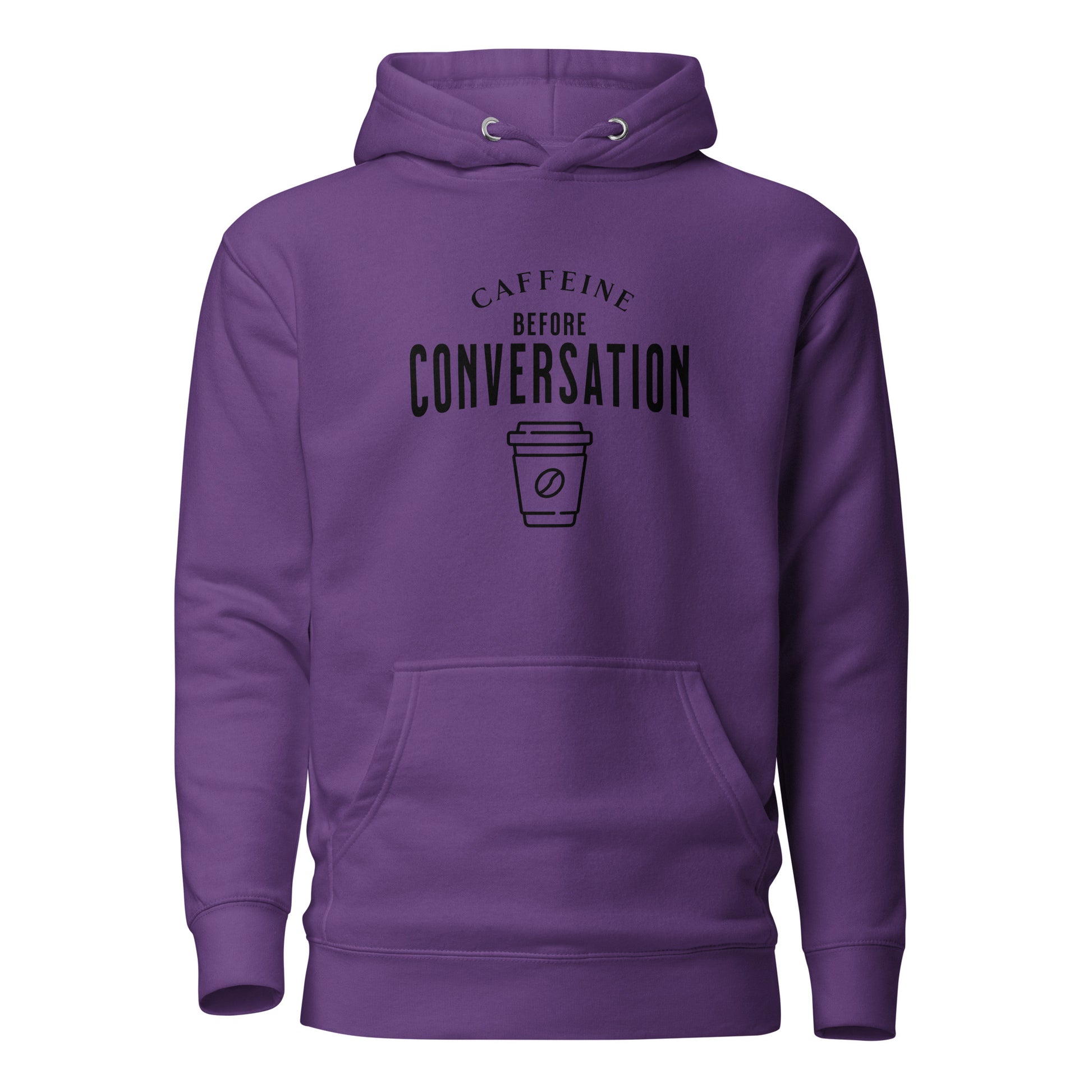 Caffeine Before Conversation Women's Funny Hoodie Purple