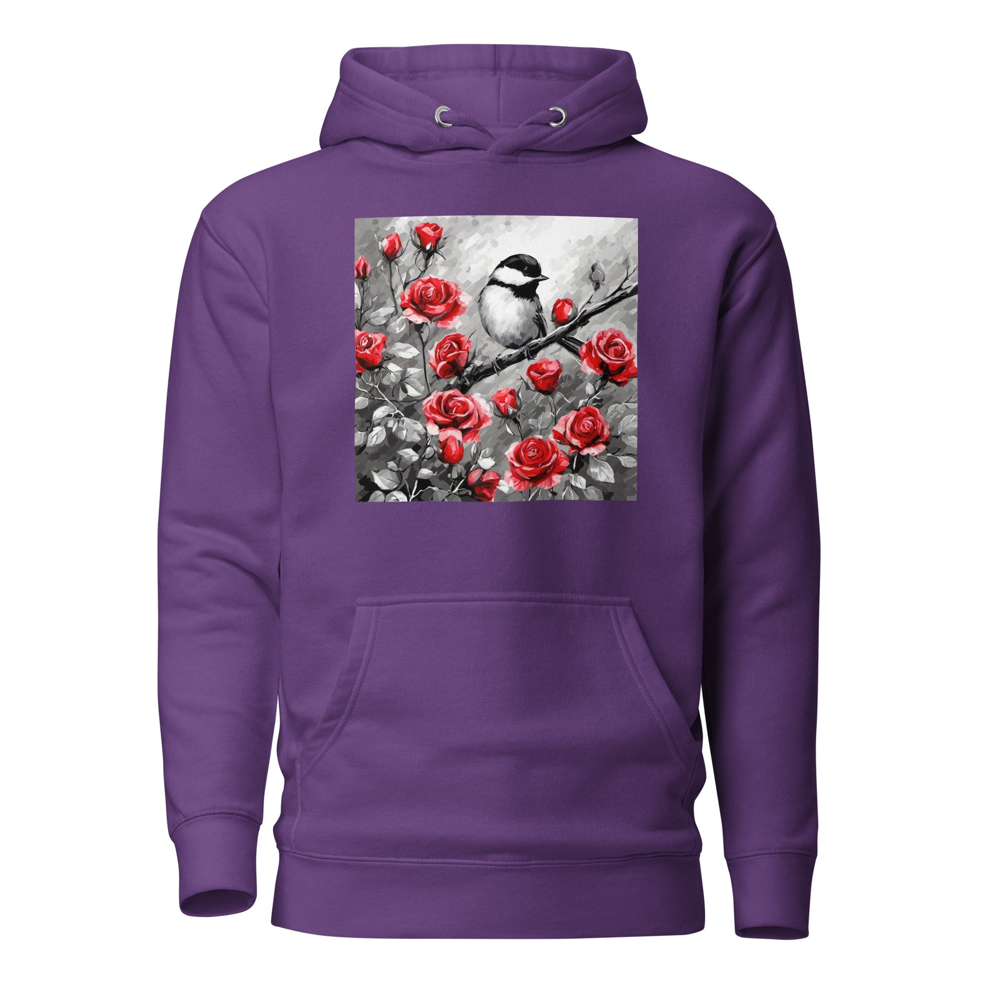 Chickadee Among Roses Women's Bird Lover Hoodie Purple