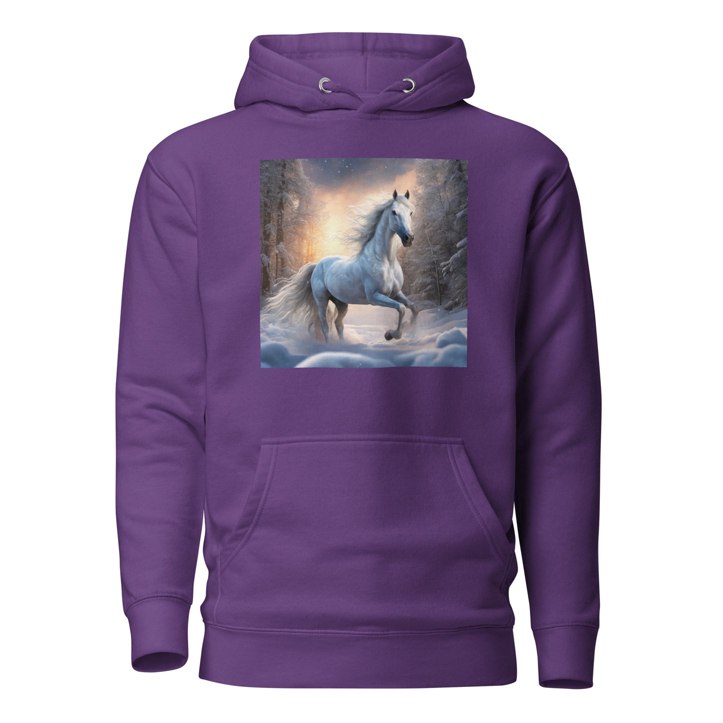 Beautiful White Winter Horse Women's Animal Lover Hoodie Purple