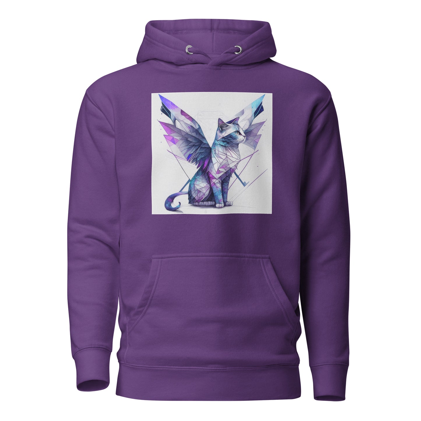 Geometric Cat with Wings Women's Cat Lover Hoodie Purple