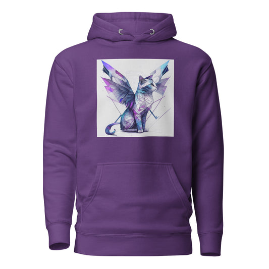 Geometric Cat with Wings Women's Cat Lover Hoodie Purple