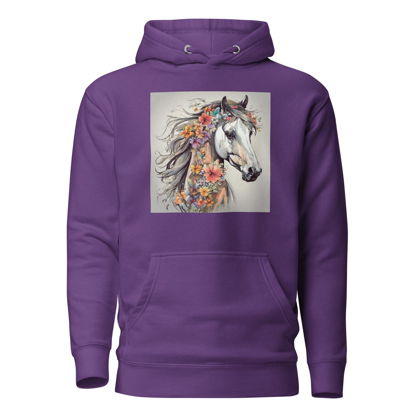 Horse with Flowers Women's Animal Lover Hoodie Purple