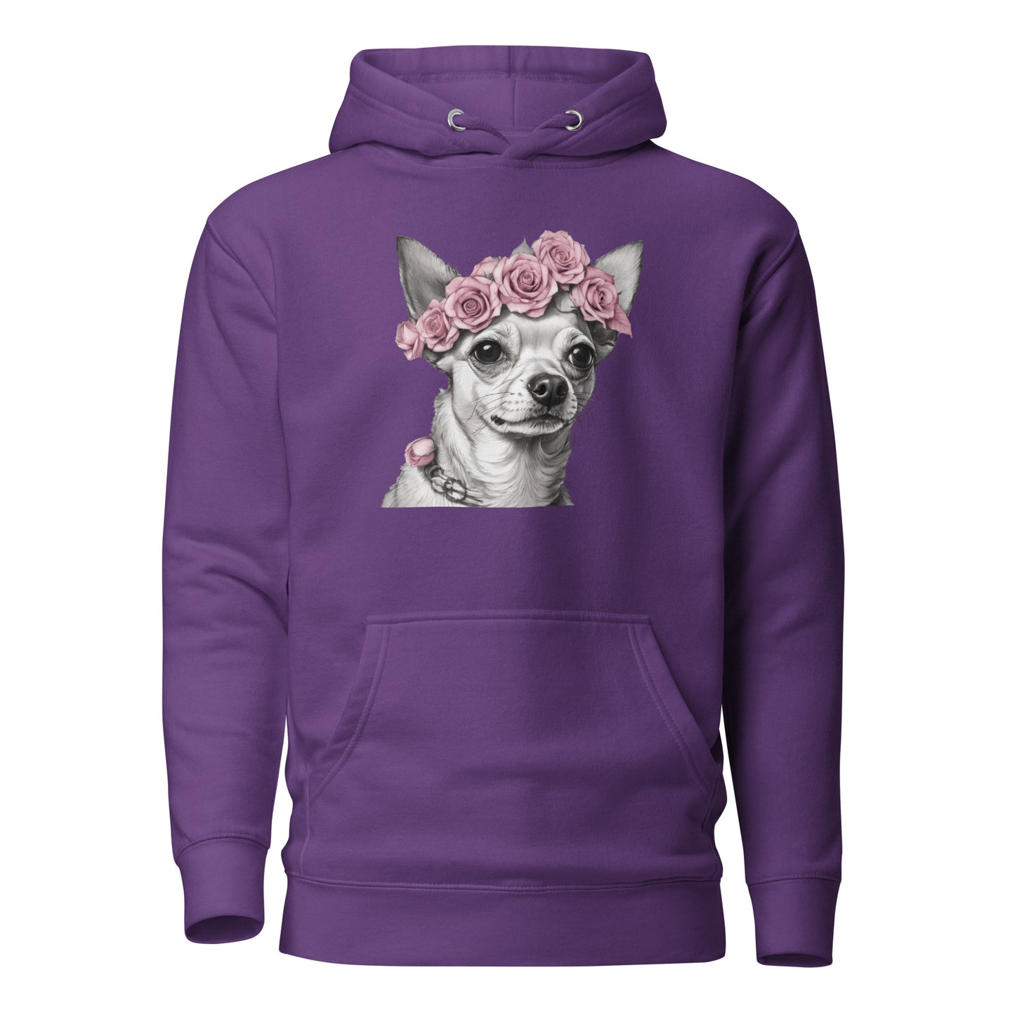 Chihuahua with Pink Rose Wreath Women's Dog Lover Hoodie Purple