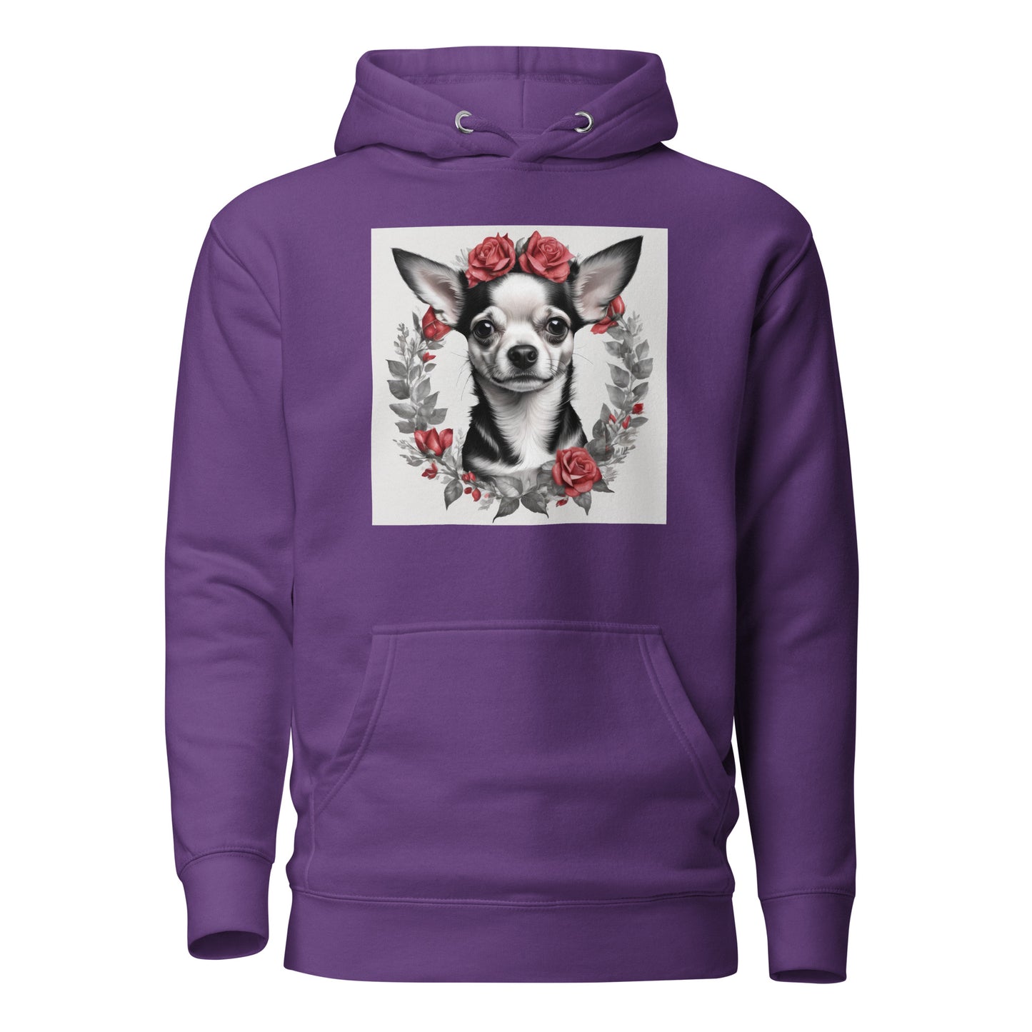 Chihuahua with Red Rose Wreath Women's Dog Lover Hoodie Purple