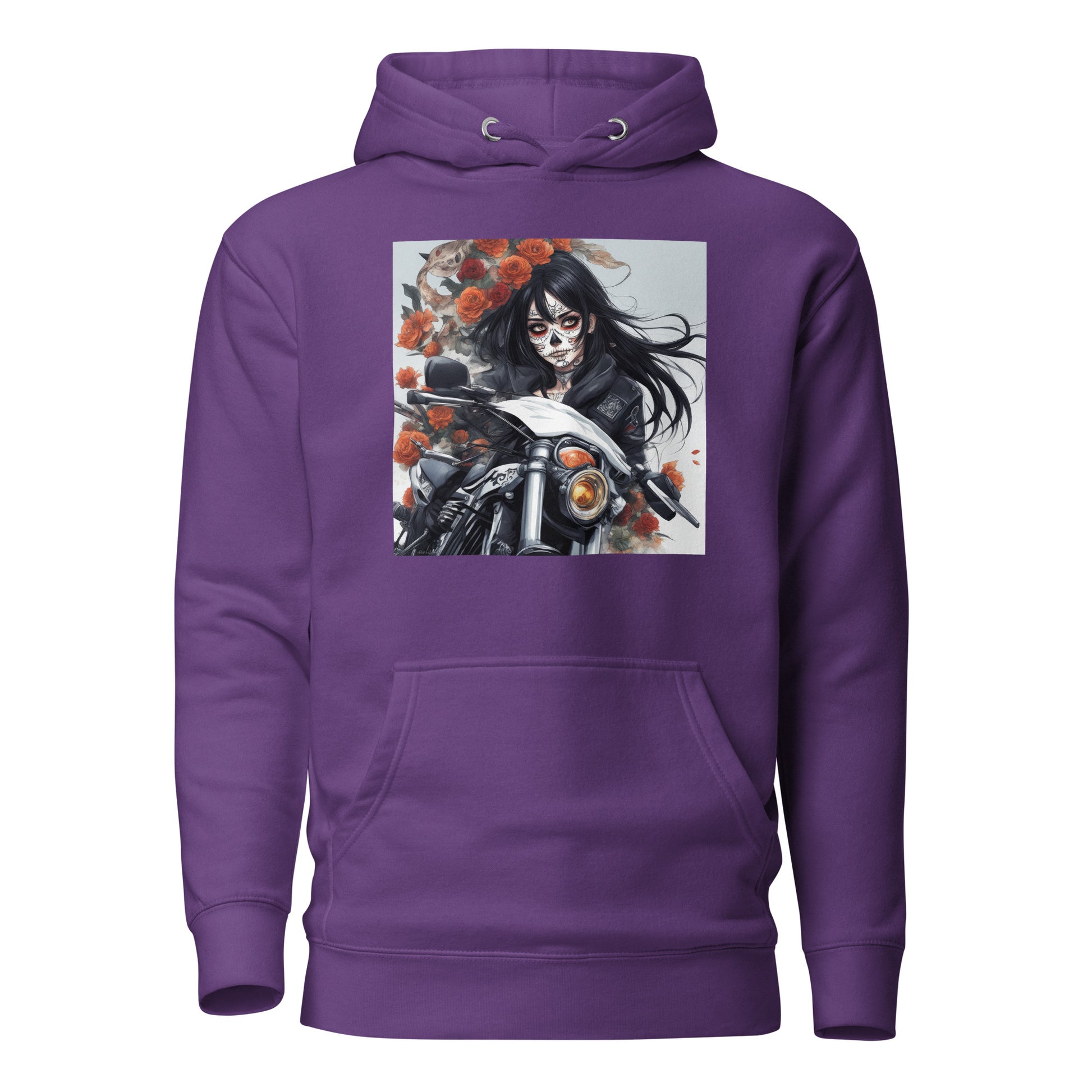 Day of the Dead Biker Close Up Women's Anime Hoodie Purple