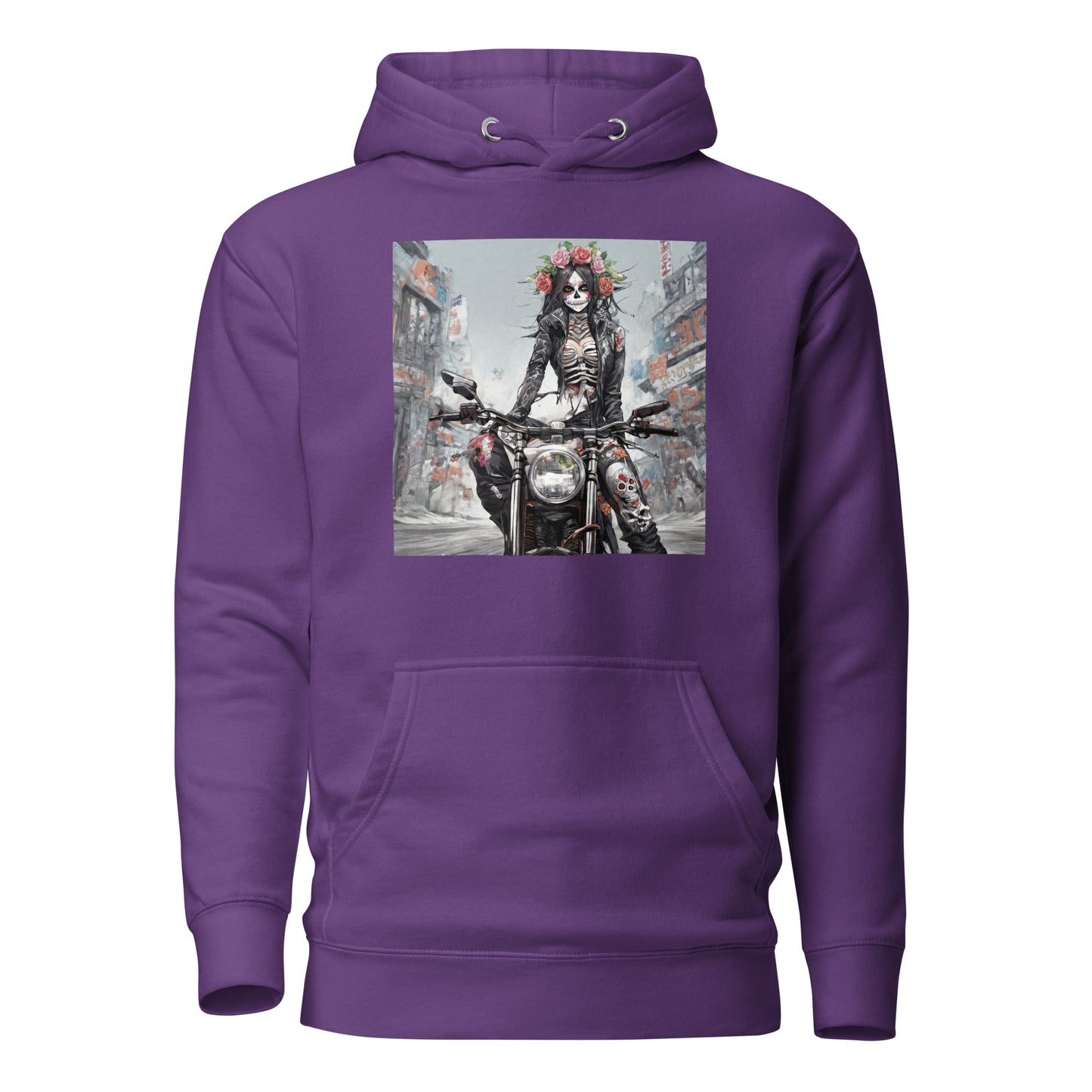 Day of the Dead Biker Women's Anime Hoodie Purple