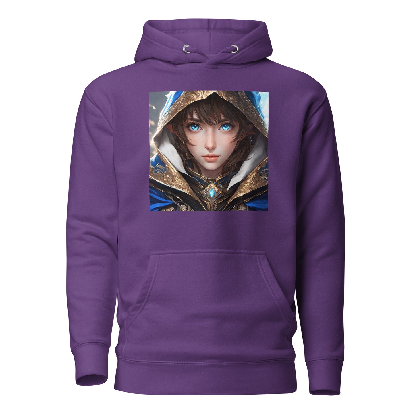 Blue-Eyed Elven Warrior Women's Anime Hoodie Purple