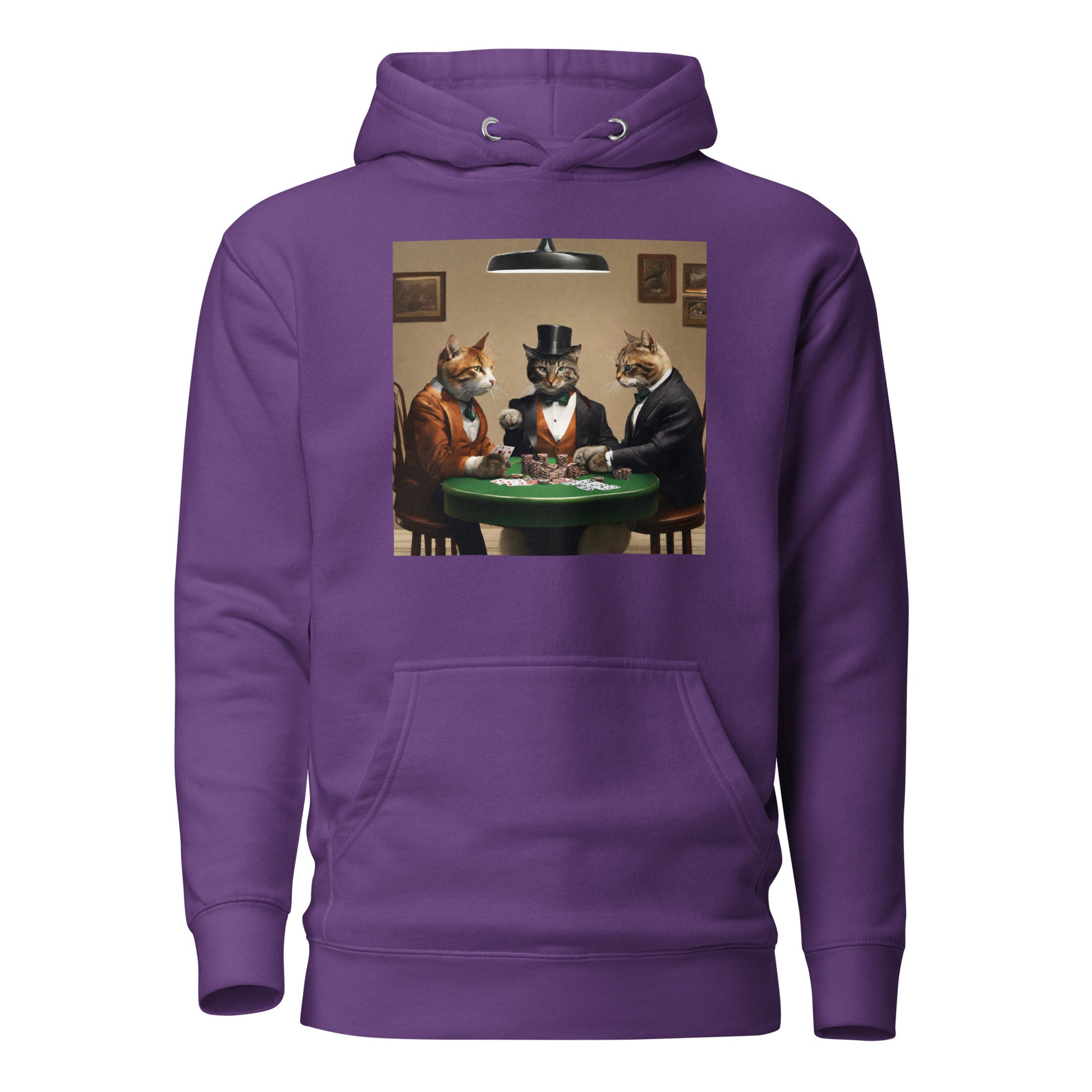 Cats Playing Poker Women's Funny Hoodie Purple