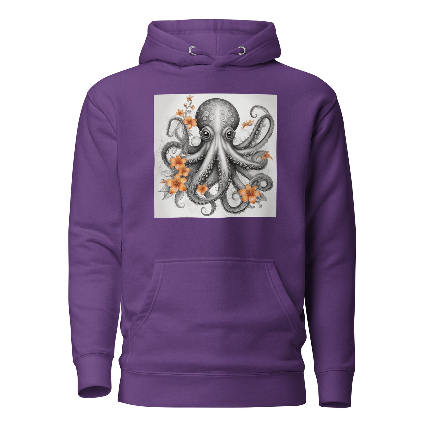 Octopus with Orange Flowers Women's Animal Lover Hoodie Purple