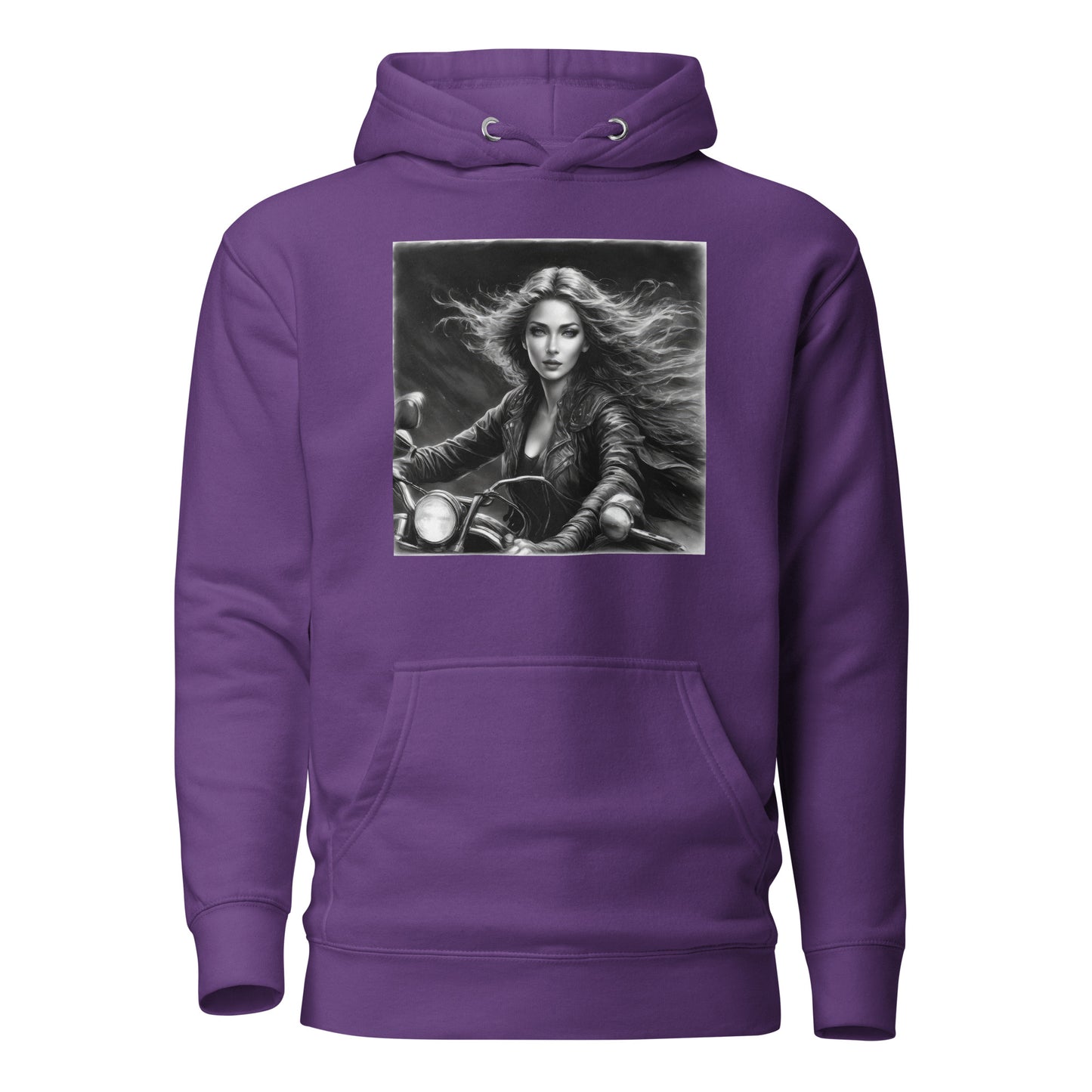 Woman Riding Motorcycle Hoodie Purple