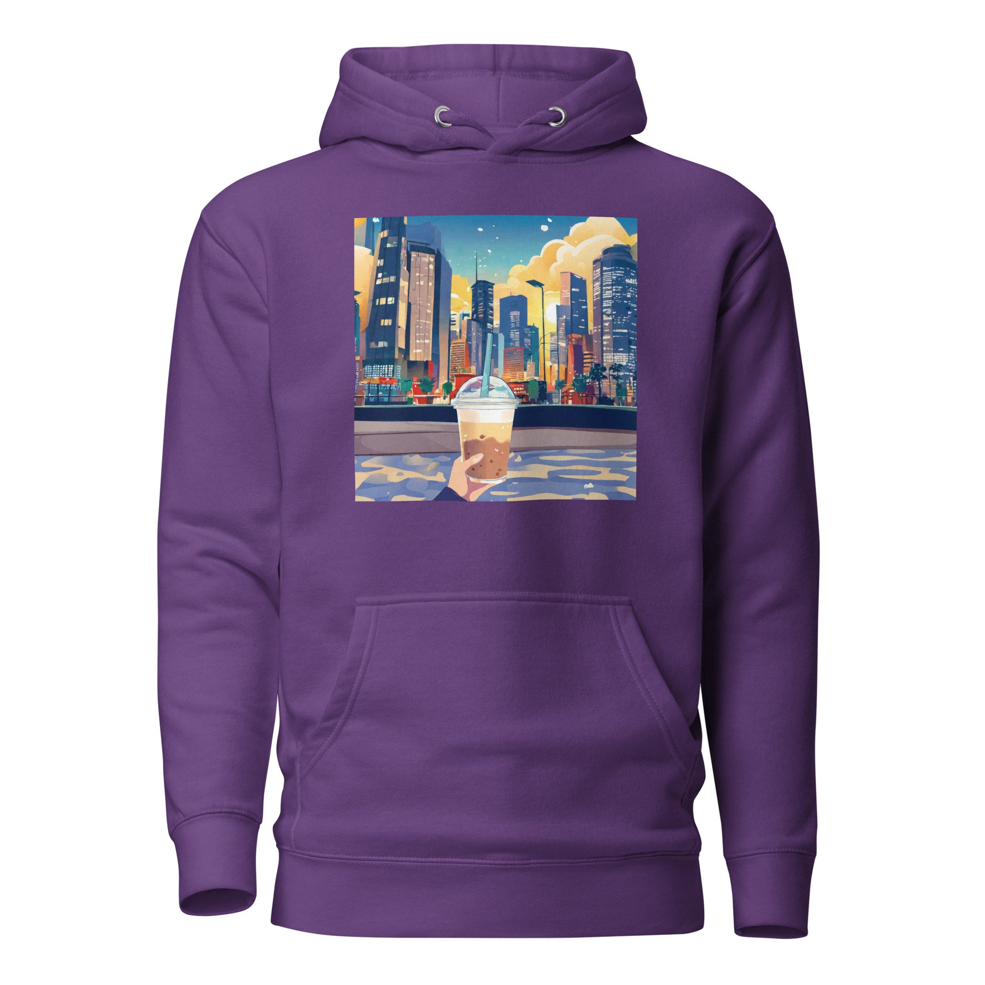 Women's Hand Holding Up Bubble Milk Tea Boba Hoodie Purple