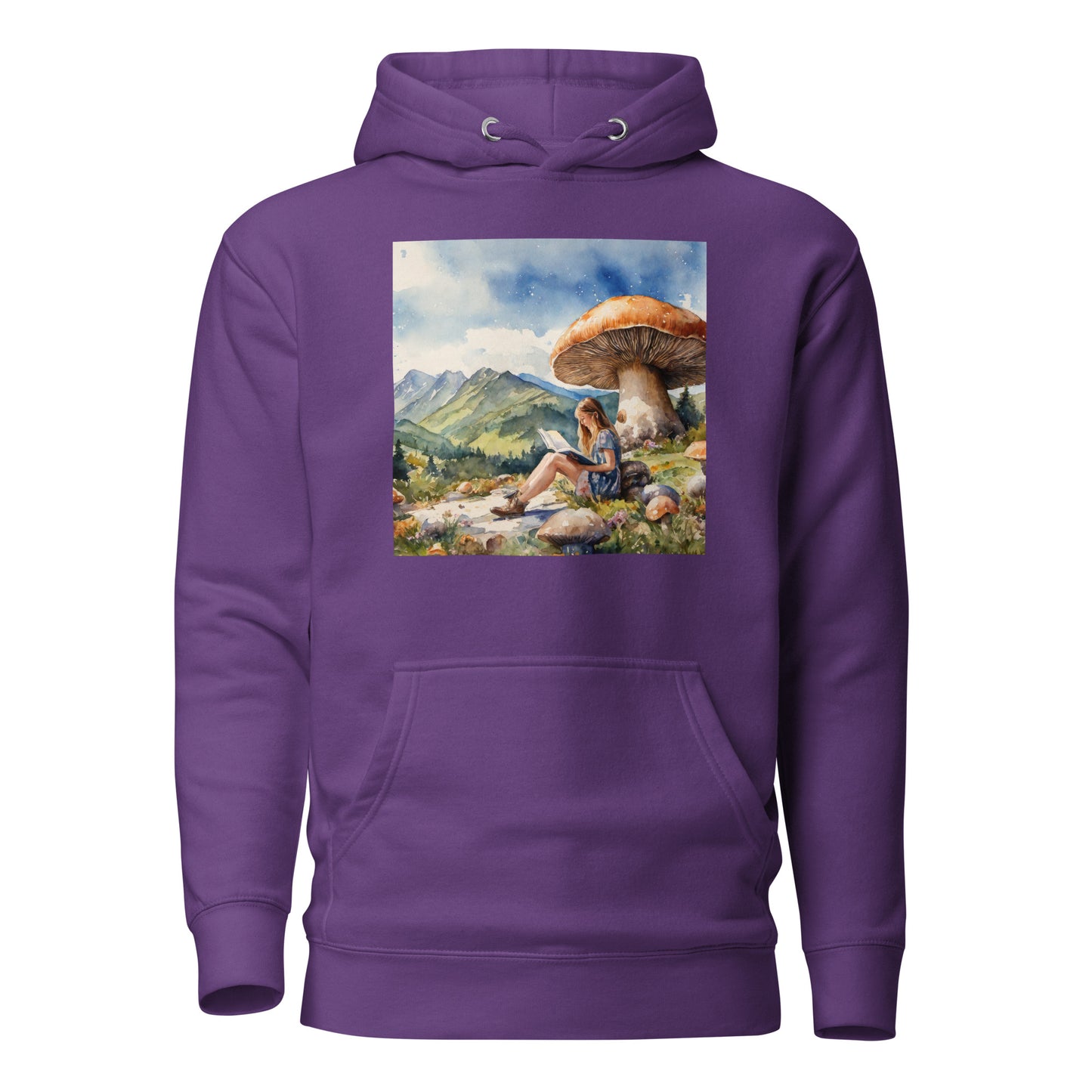 Woman Reading a Book under Large Mushroom Women's Book Lover Hoodie Purple