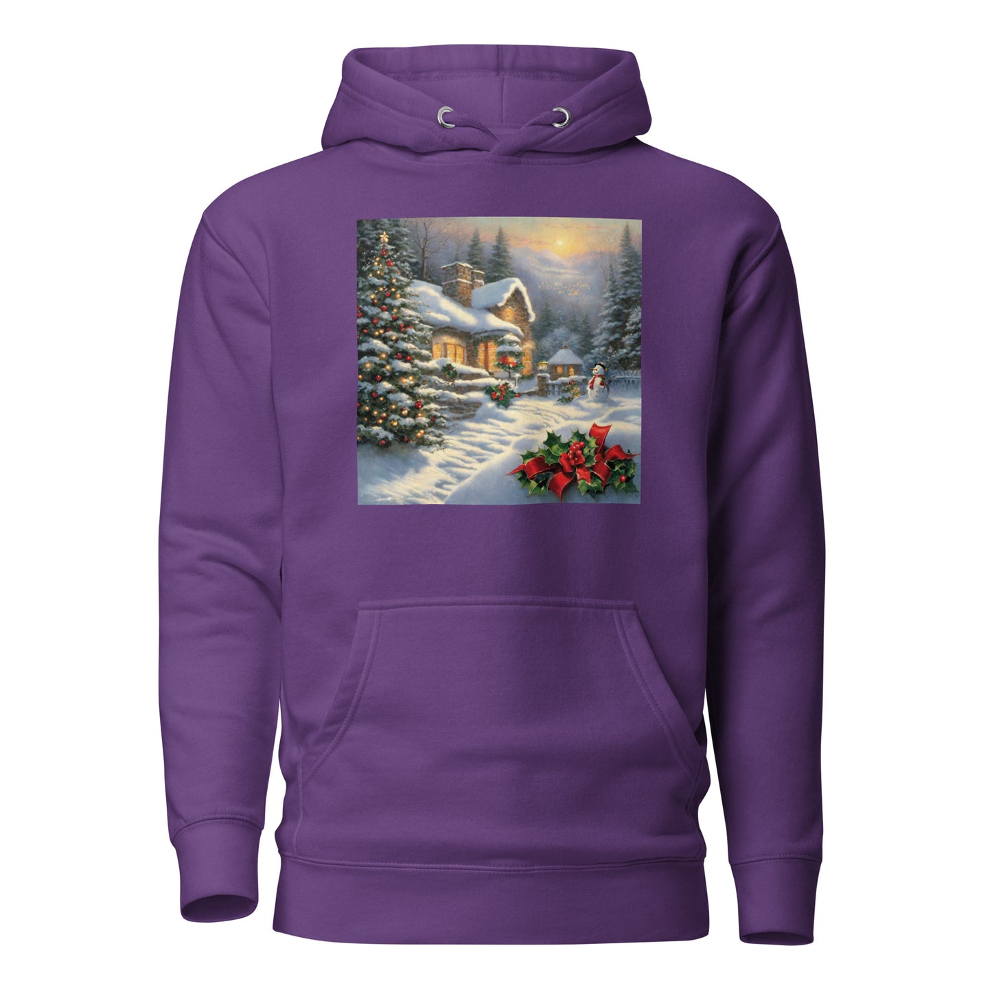 Snowy Winter Scene Women's Christmas Hoodie Purple