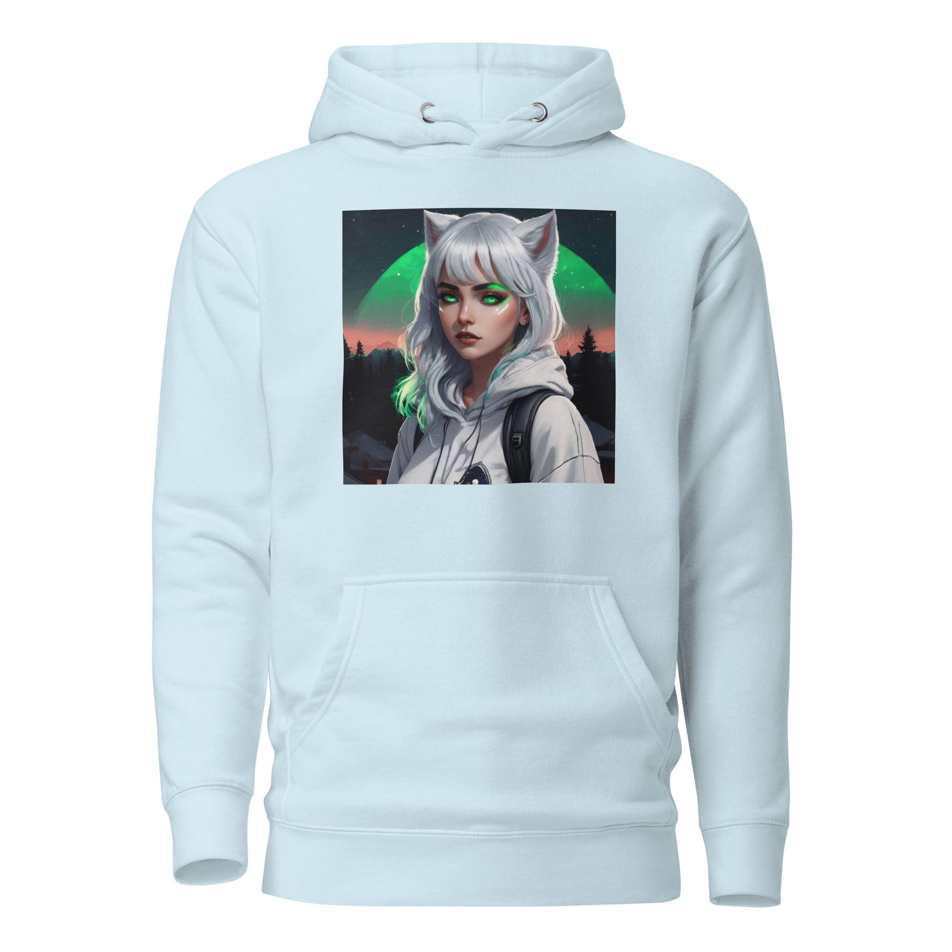 Cute Fox Girl Women's Graphic Hoodie Sky Blue