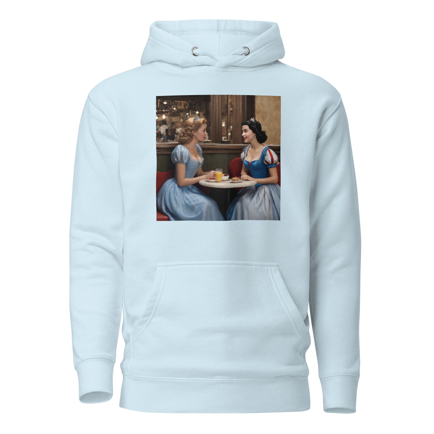 Cinderella and Snow White at a Cafe Hoodie Sky Blue