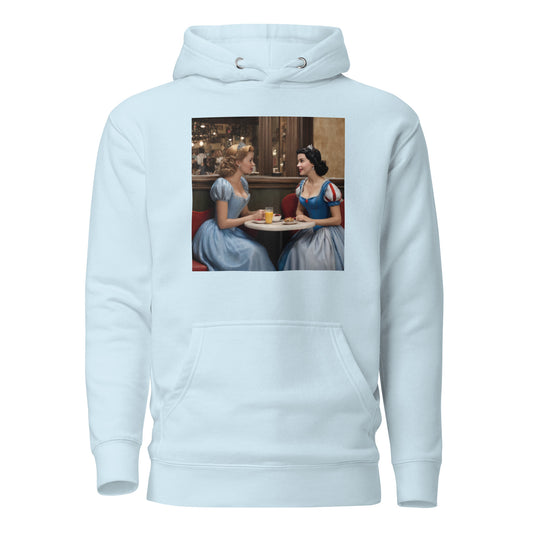 Cinderella and Snow White at a Cafe Hoodie Sky Blue