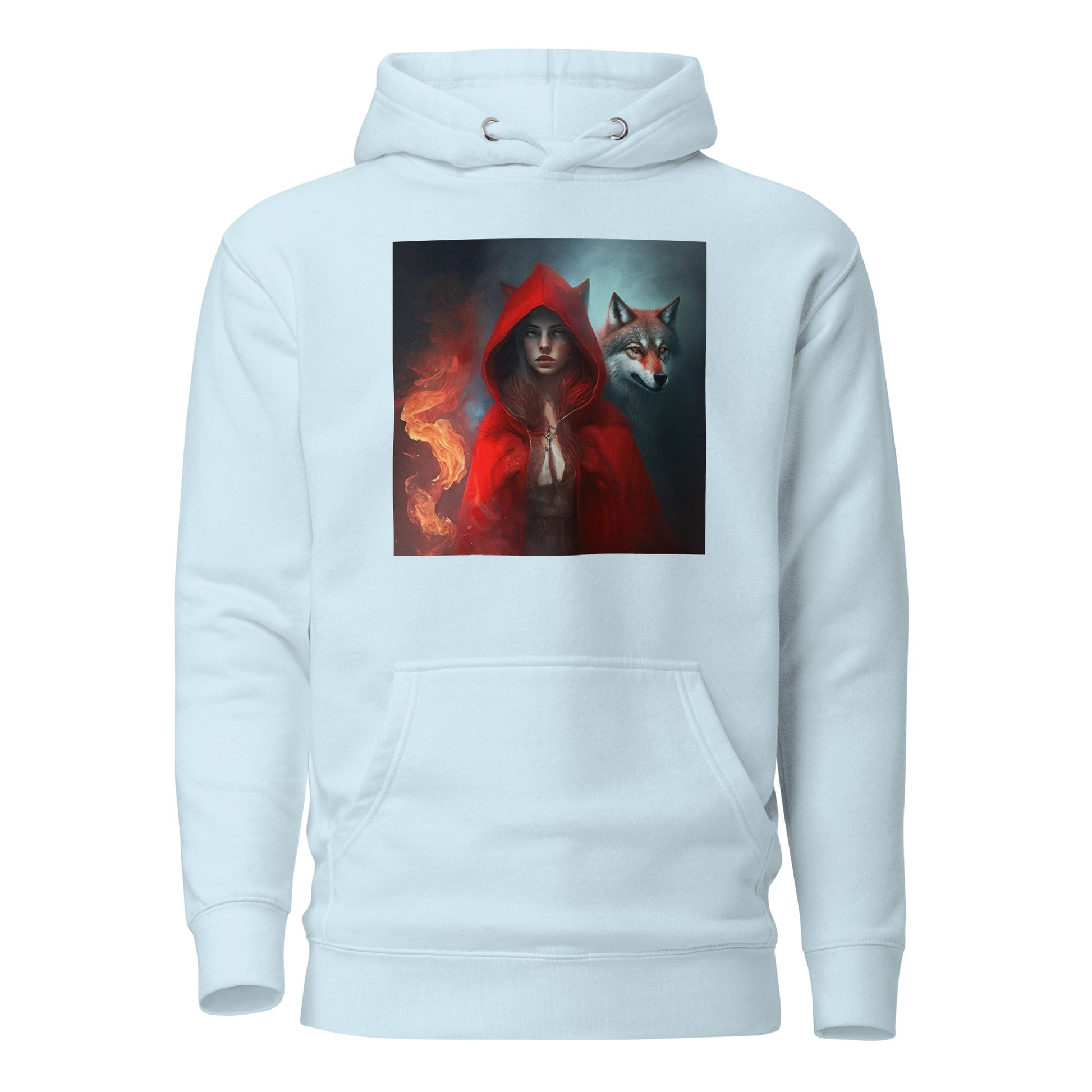 Fiery Red Riding Hood & Wolf Hoodie Sky Blue