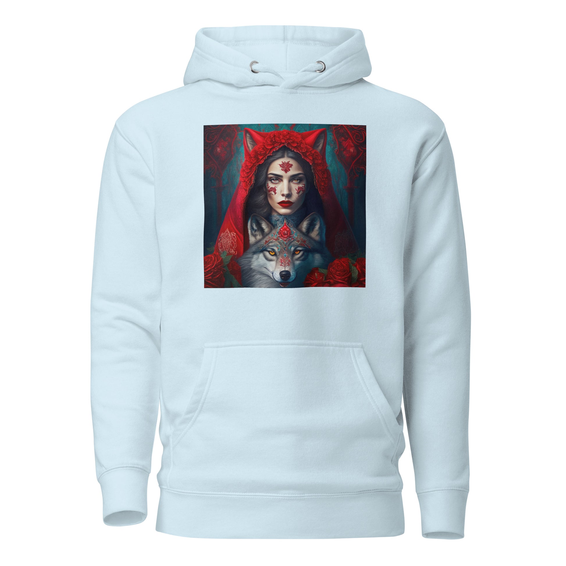 Red Riding Hood Unites with the Wolf Women's Hoodie Sky Blue