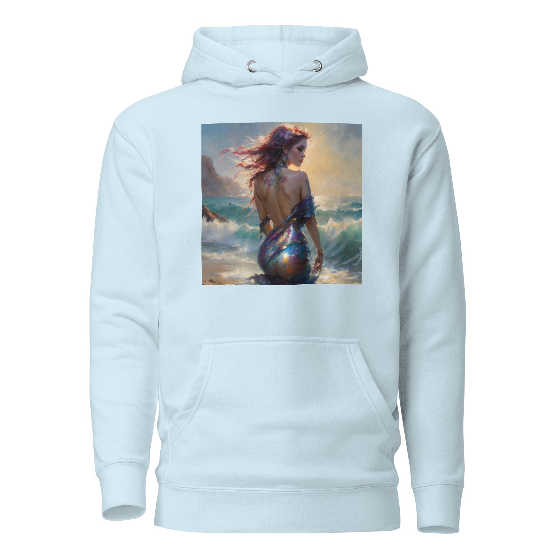 Enchanting Mermaid on Beach Women's Fantasy Hoodie Sky Blue