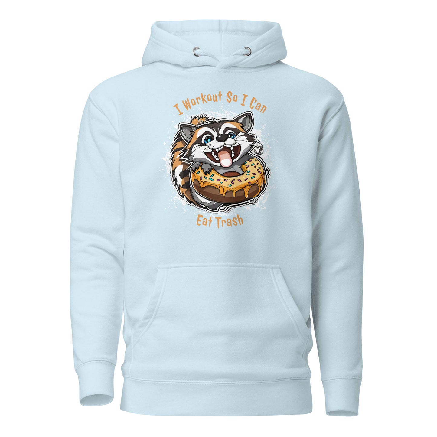 Raccoon Workout Women's Funny Hoodie Sky Blue