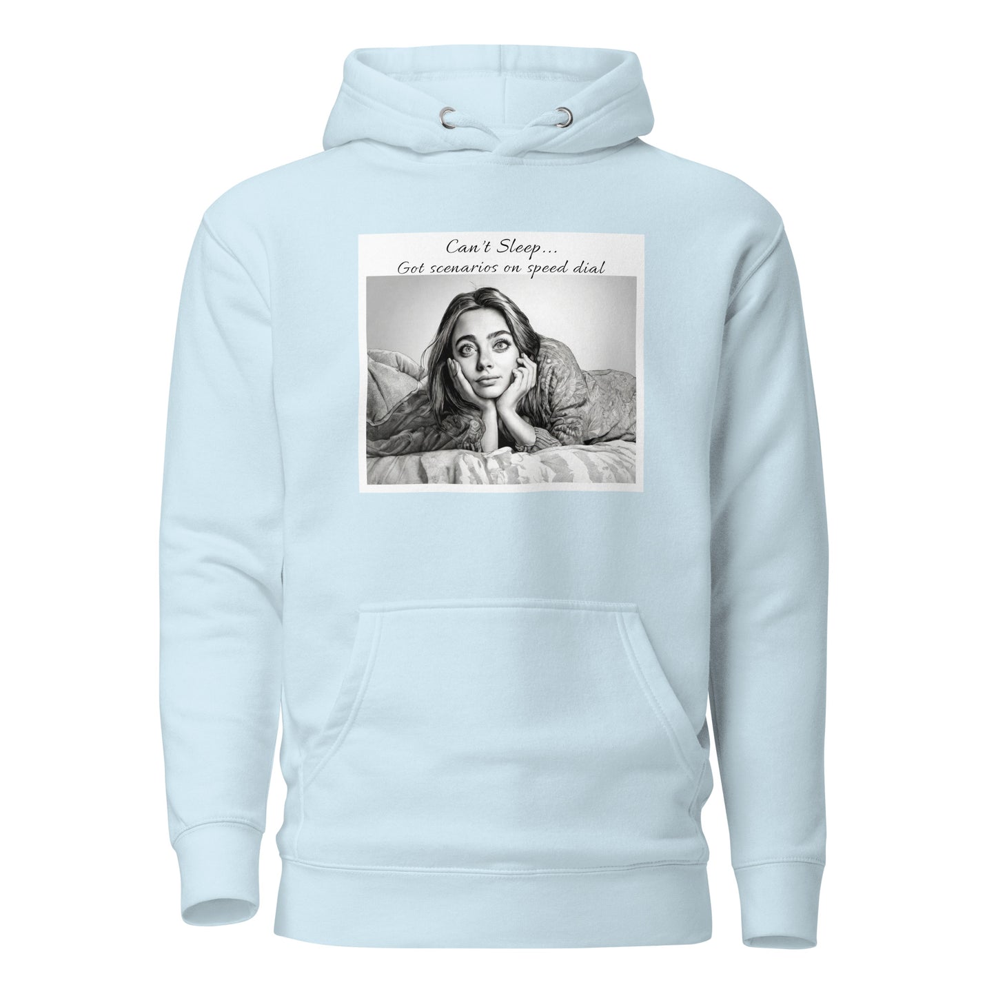 Scenarios on Speed Dial Women's Funny Insomnia Hoodie Sky Blue