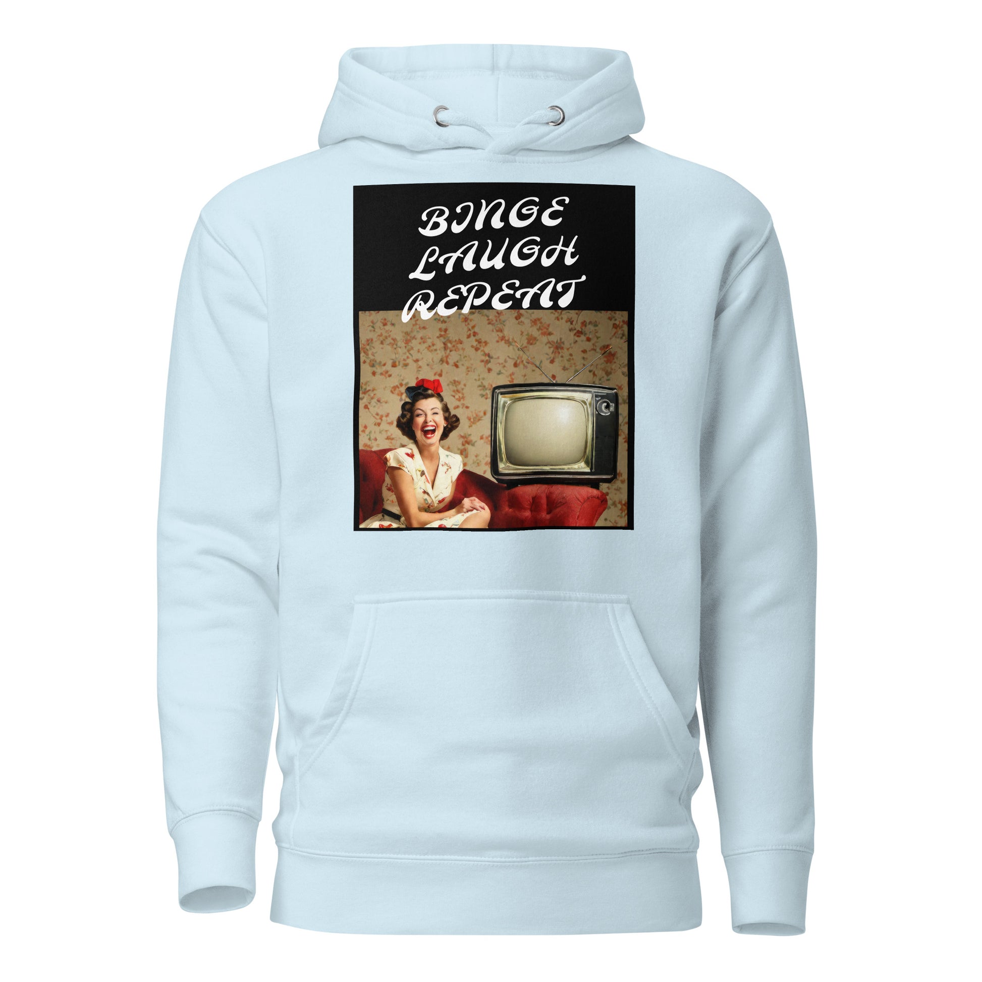 Binge Laugh Repeat Women's Funny Hoodie Sky Blue