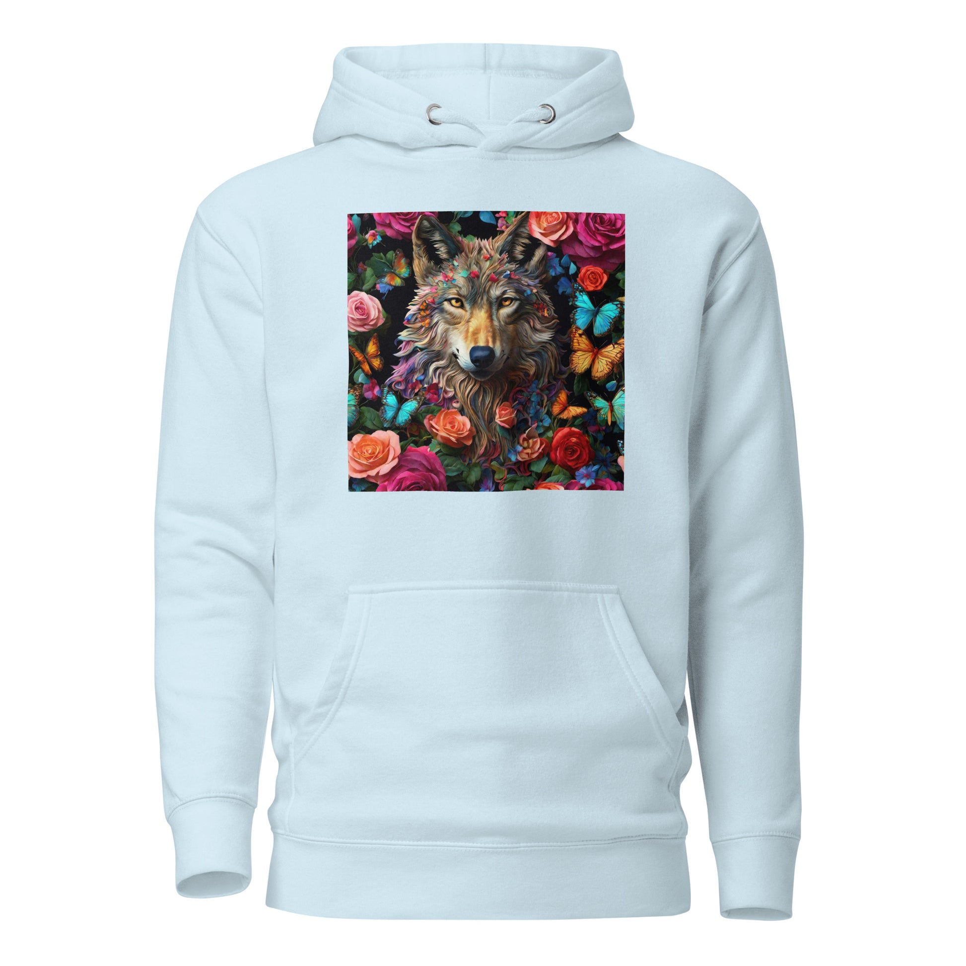 Wolf and Roses Women's Animal Lover Hoodie Sky Blue