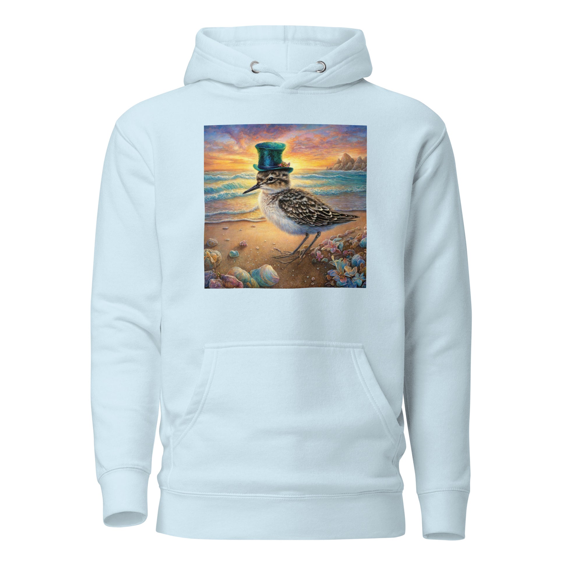 Sandpiper in Top Hat Women's Beach Hoodie Sky Blue