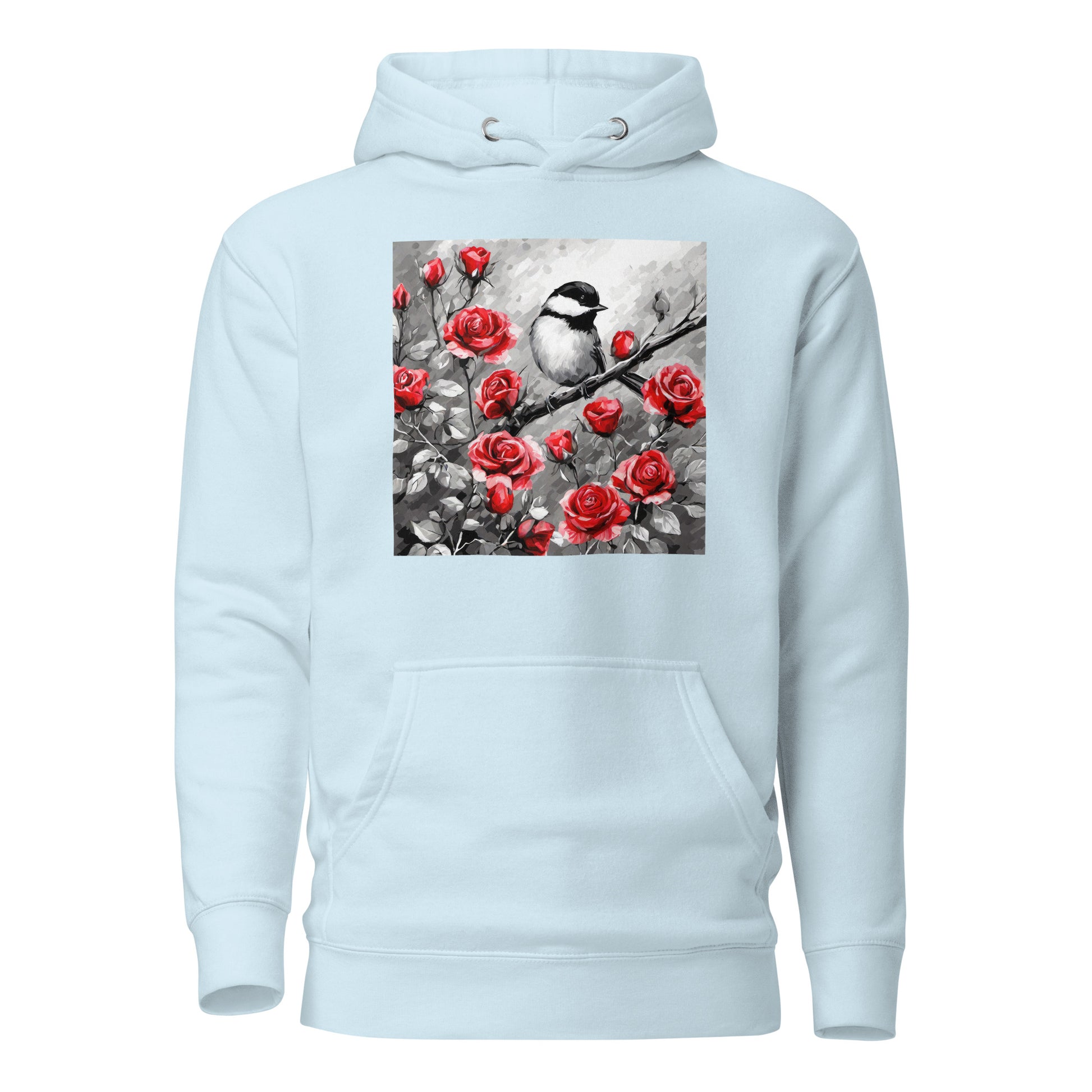 Chickadee Among Roses Women's Bird Lover Hoodie Sky Blue