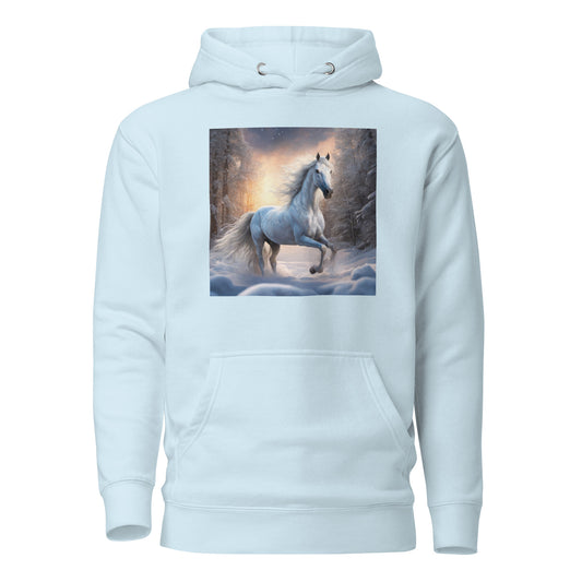 Beautiful White Winter Horse Women's Animal Lover Hoodie Sky Blue