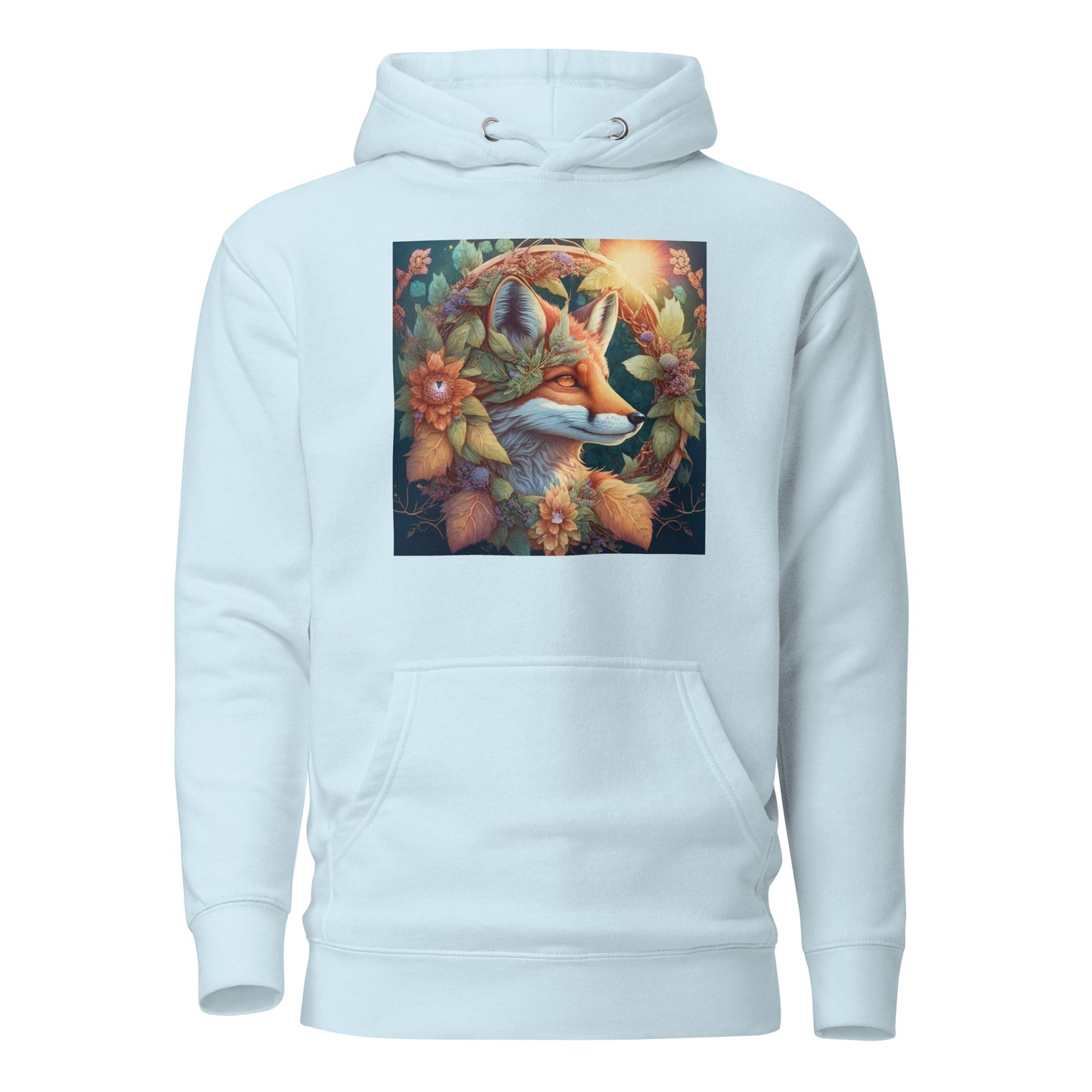 Red Fox Wreath Women's Animal Lover Hoodie Sky Blue