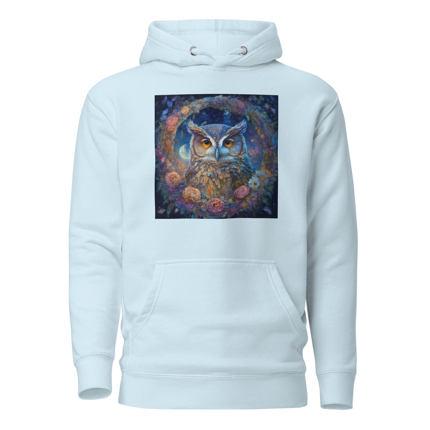 Owl Wreath Women's Animal Lover Hoodie Sky Blue