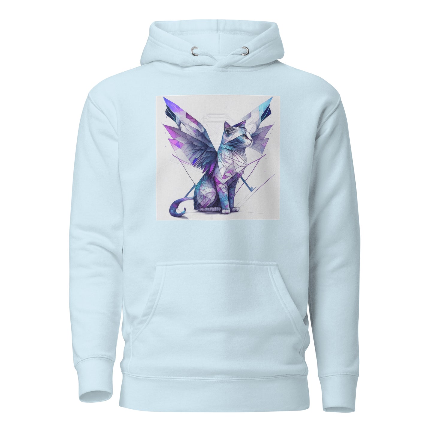 Geometric Cat with Wings Women's Cat Lover Hoodie Sky Blue