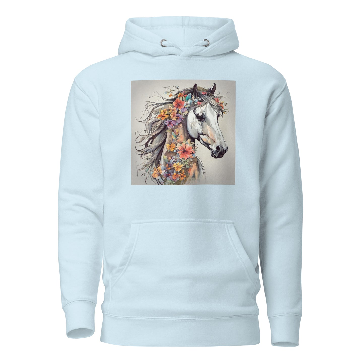 Horse with Flowers Women's Animal Lover Hoodie Sky Blue