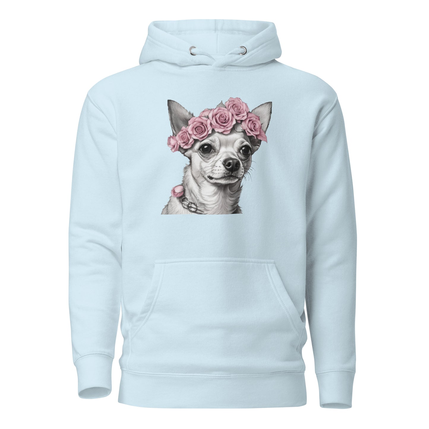 Chihuahua with Pink Rose Wreath Women's Dog Lover Hoodie Sky Blue