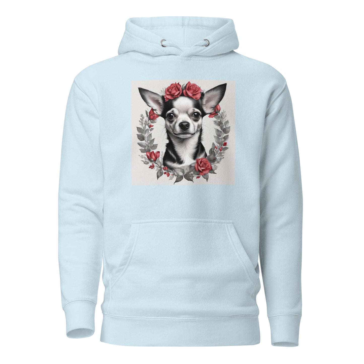 Chihuahua with Red Rose Wreath Women's Dog Lover Hoodie Sky Blue