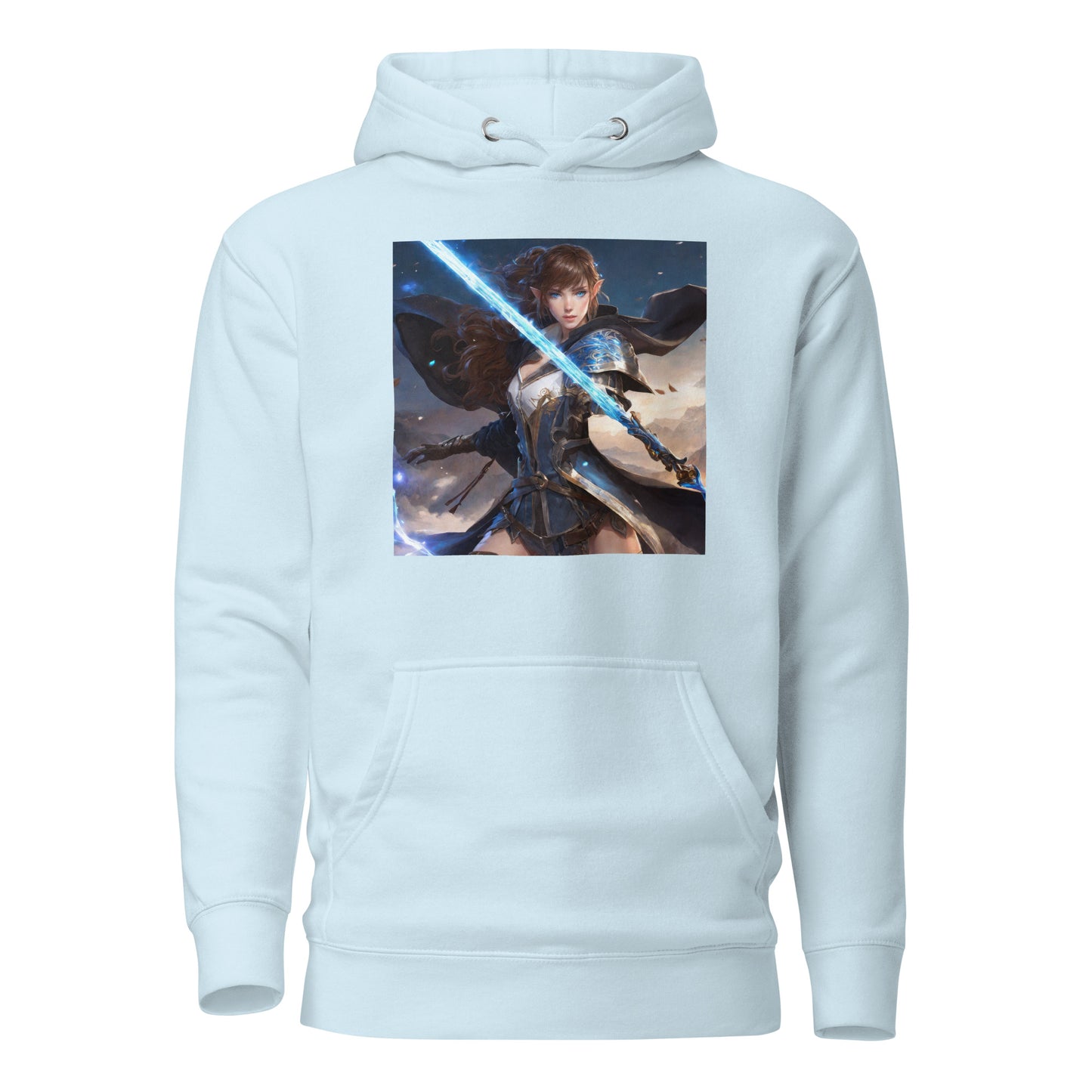 Elven Defender Women's Fantasy Anime Hoodie Sky Blue