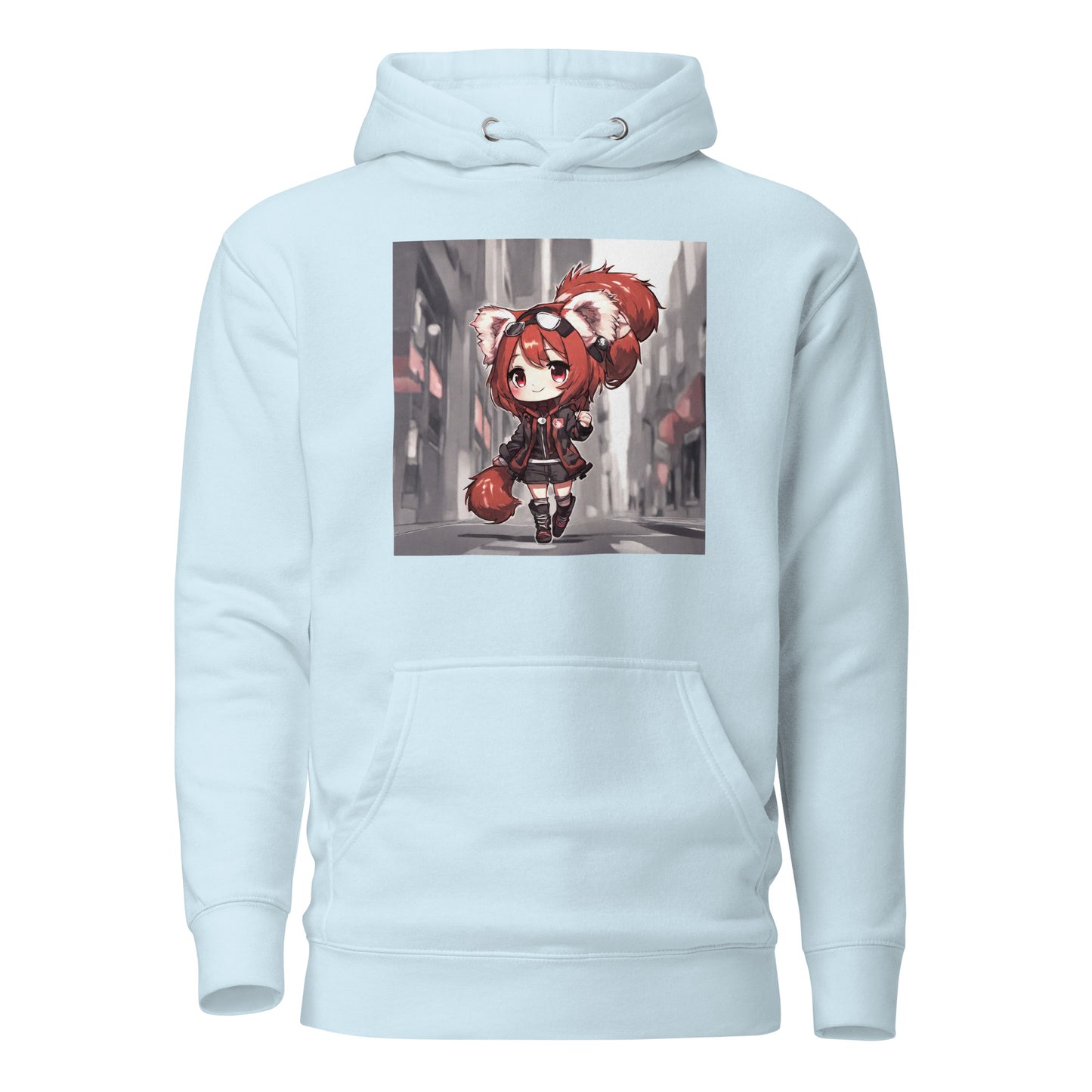 Red Panda Girl Women's Anime Hoodie Sky Blue