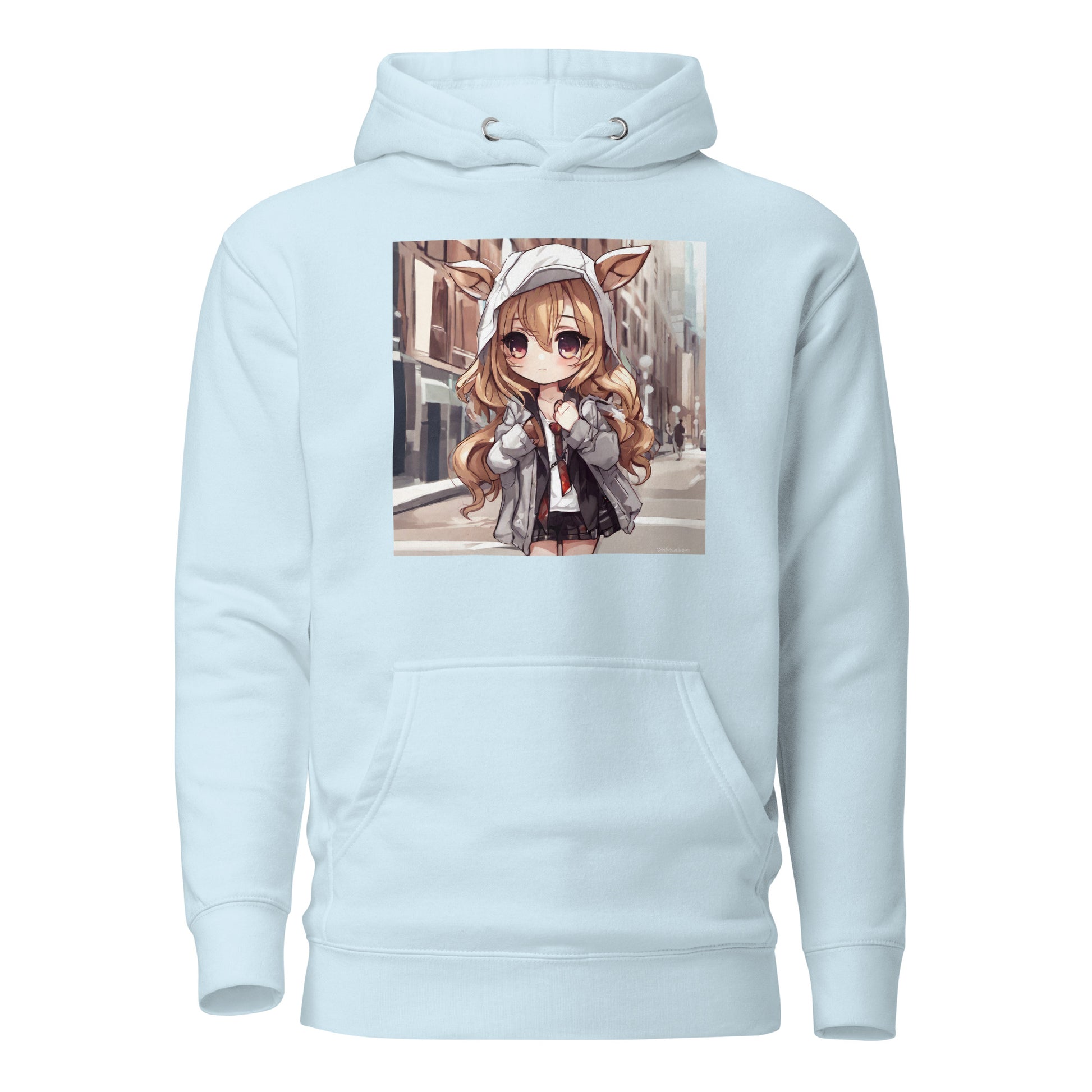 Deer Girl Women's Anime Hoodie Sky Blue