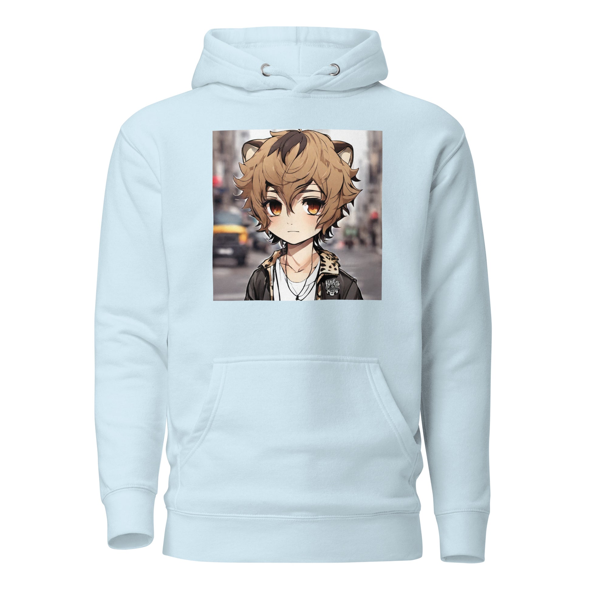 Leopard Boy Women's Anime Hoodie Sky Blue